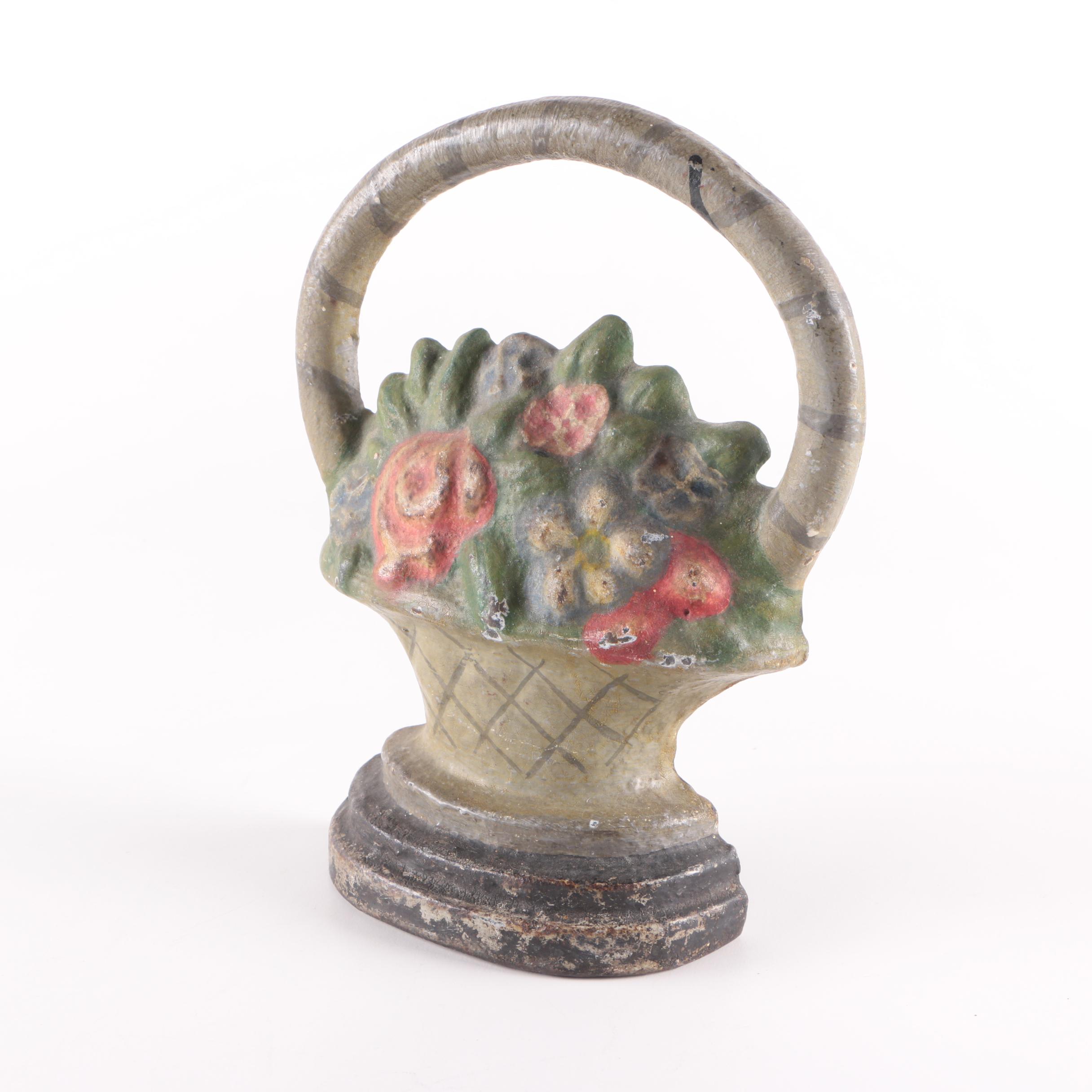 Vintage Painted Floral Cast Iron Doorstop