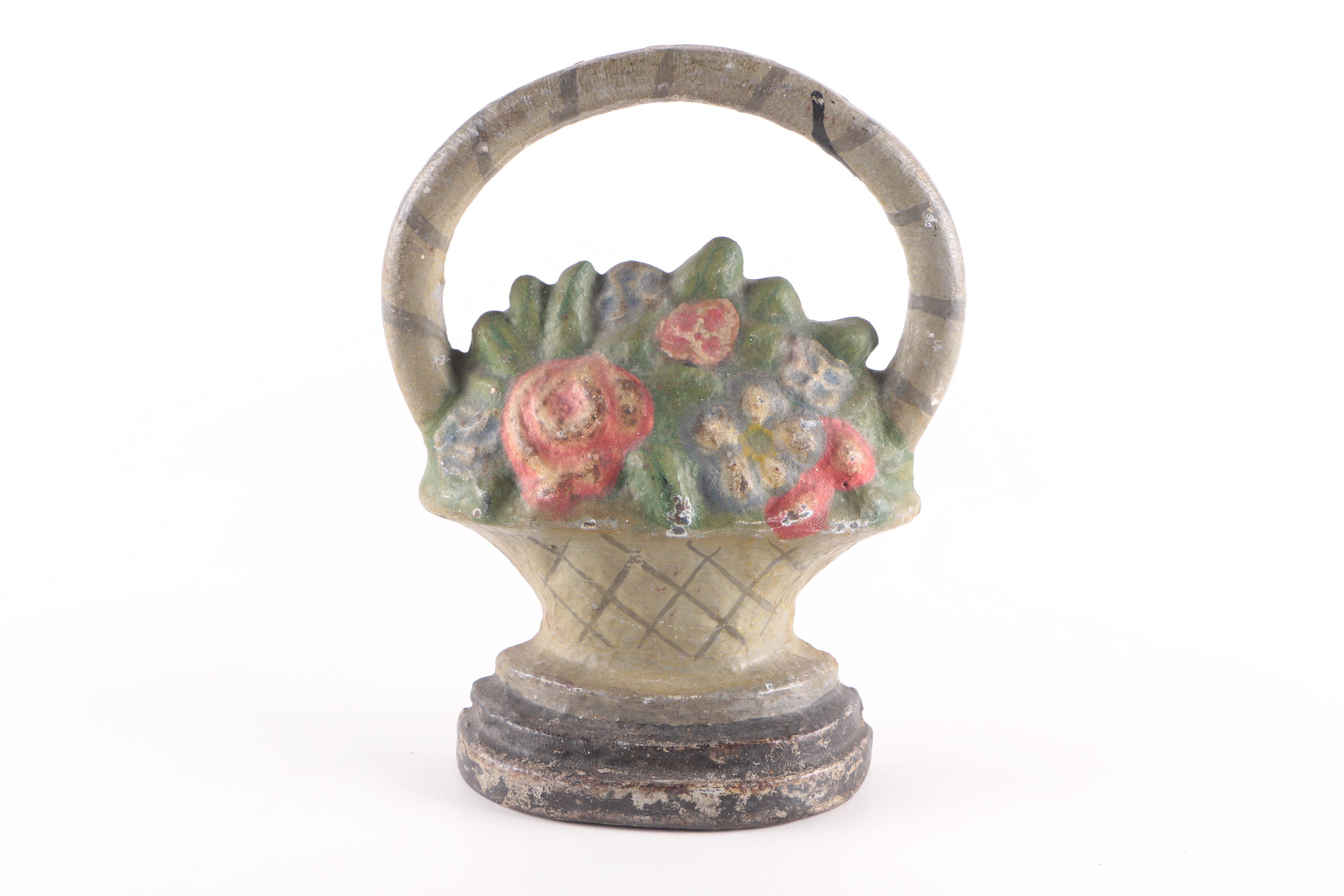Vintage Painted Floral Cast Iron Doorstop