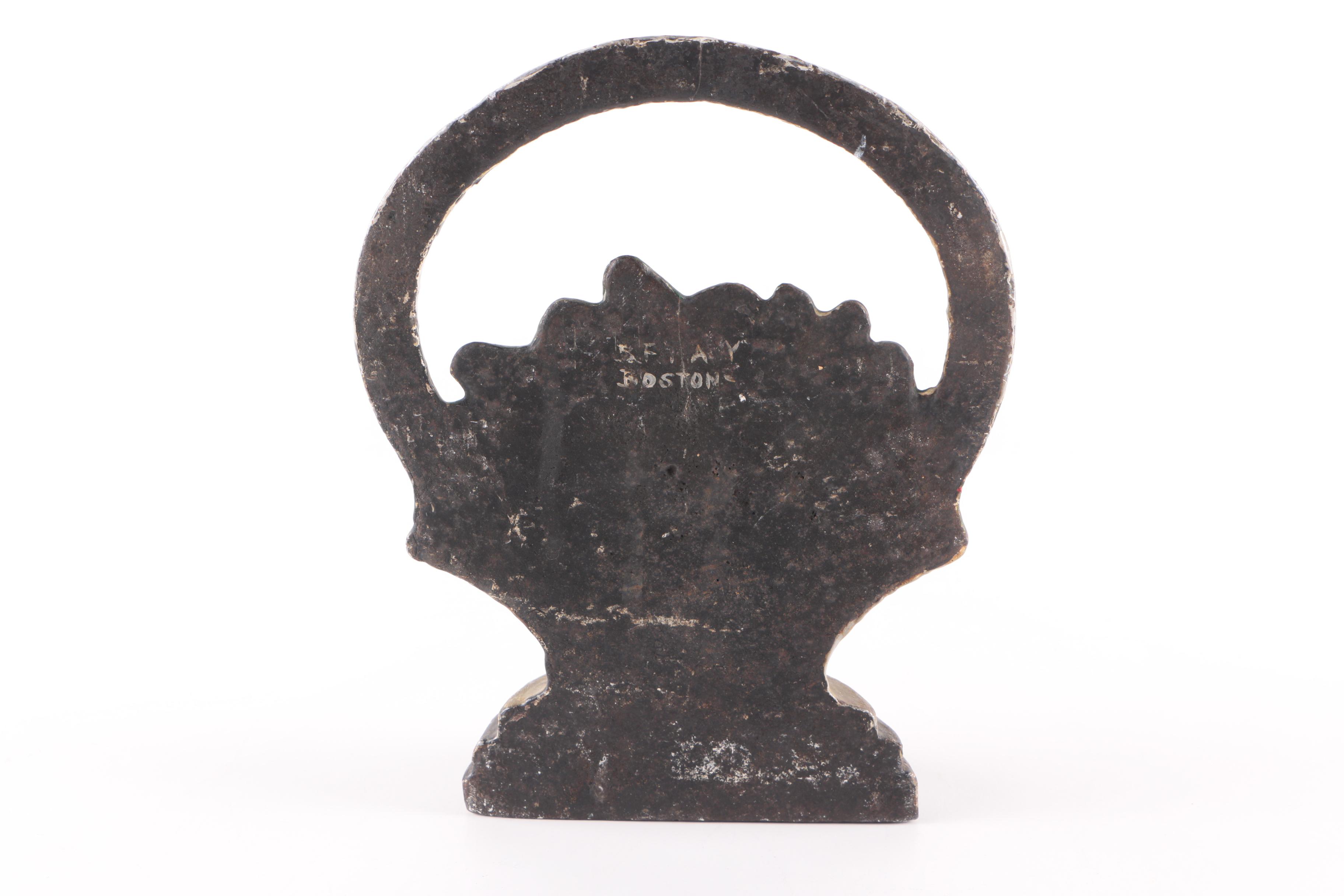 Vintage Painted Floral Cast Iron Doorstop