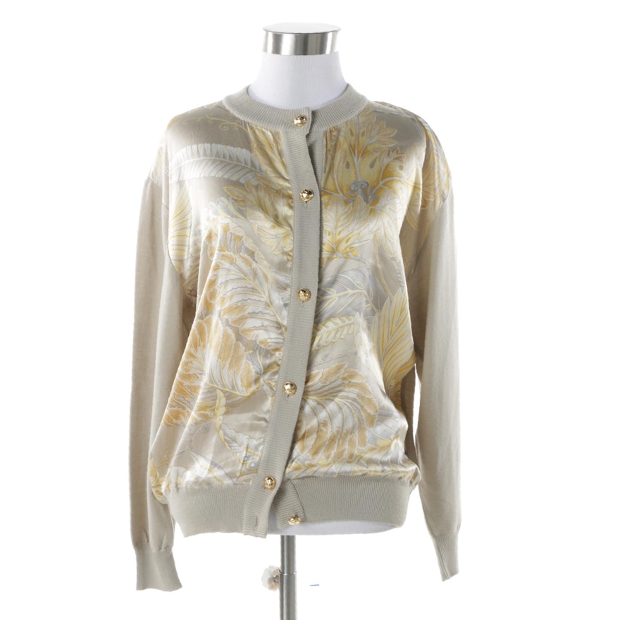 Salvatore Ferragamo Wool and Printed Silk Cardigan