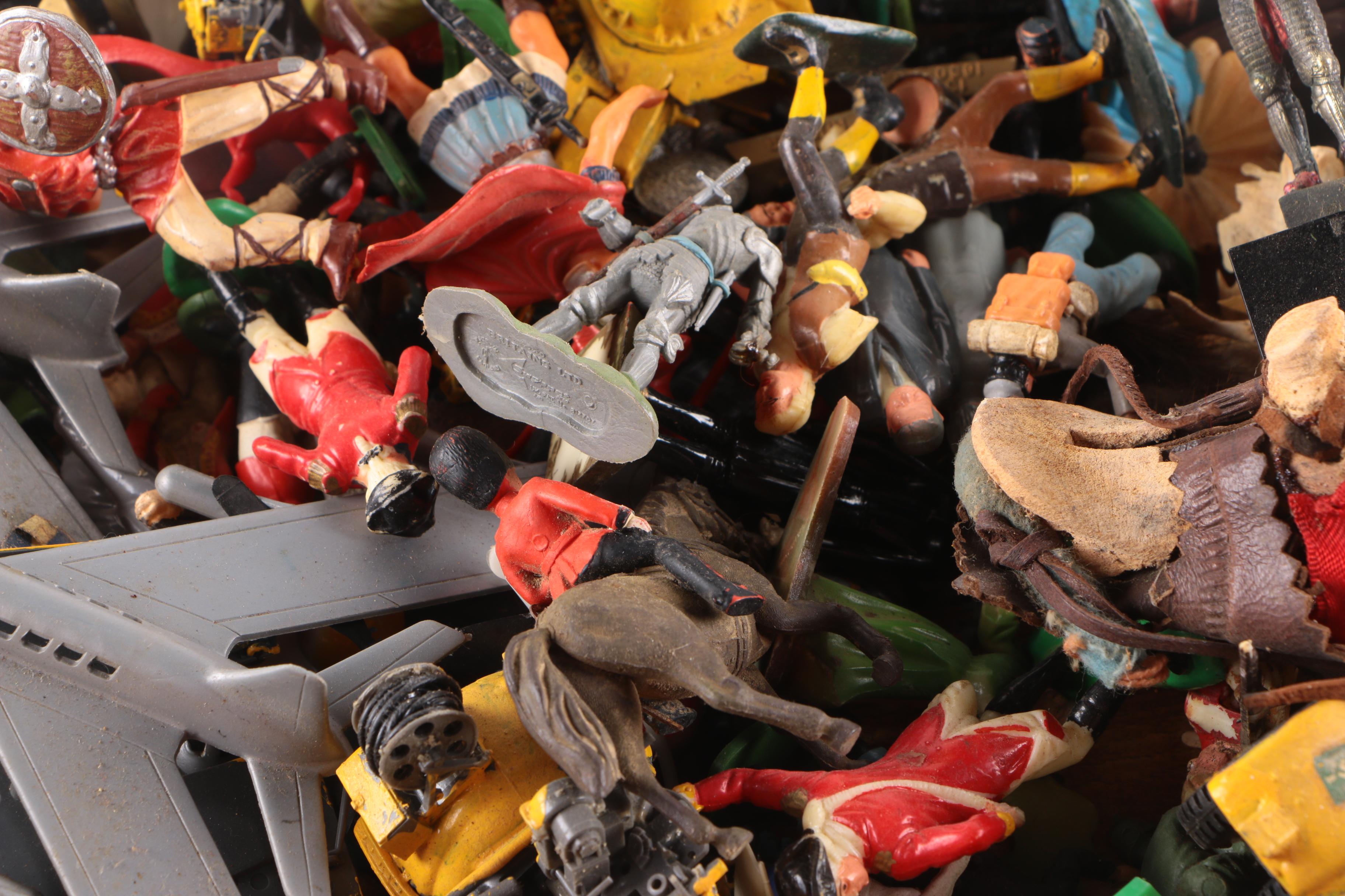Plastic Figurines and Toys in Wooden Box