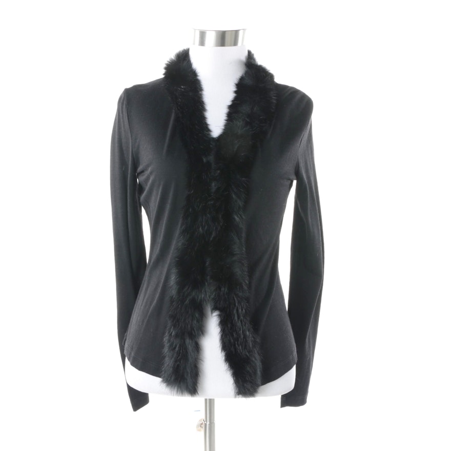 Moschino Jeans Black Wool Blend and Rabbit Fur Cardigan