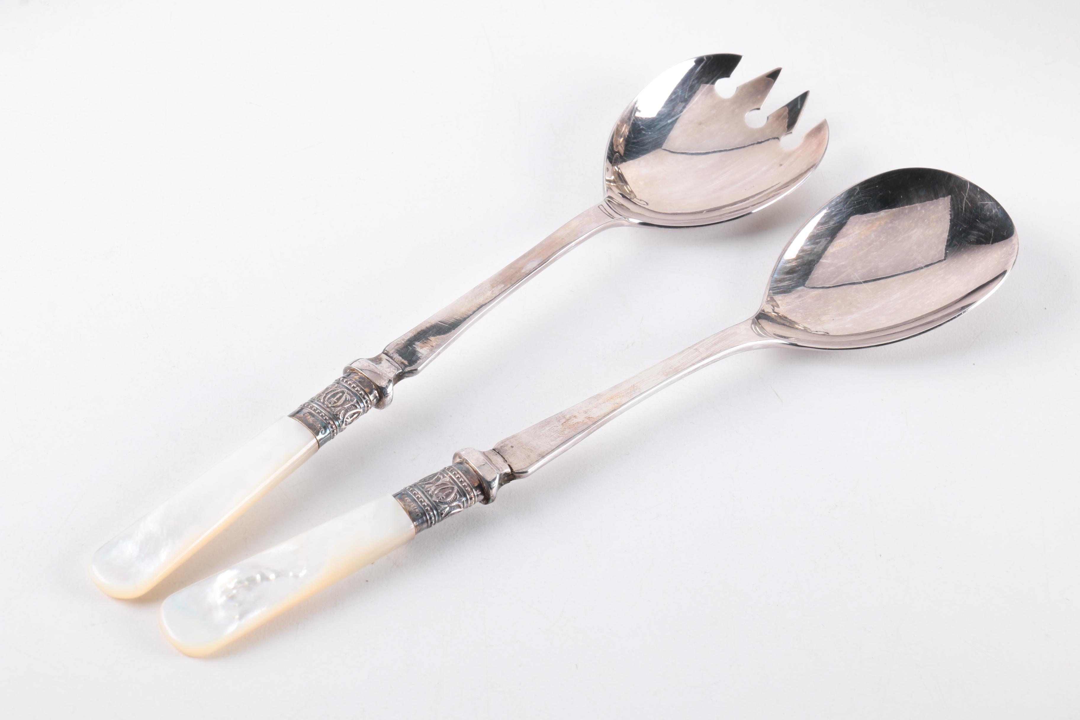 Fisher Weighted Sterling Creamer and Sugar Bowl with Serving Utensils