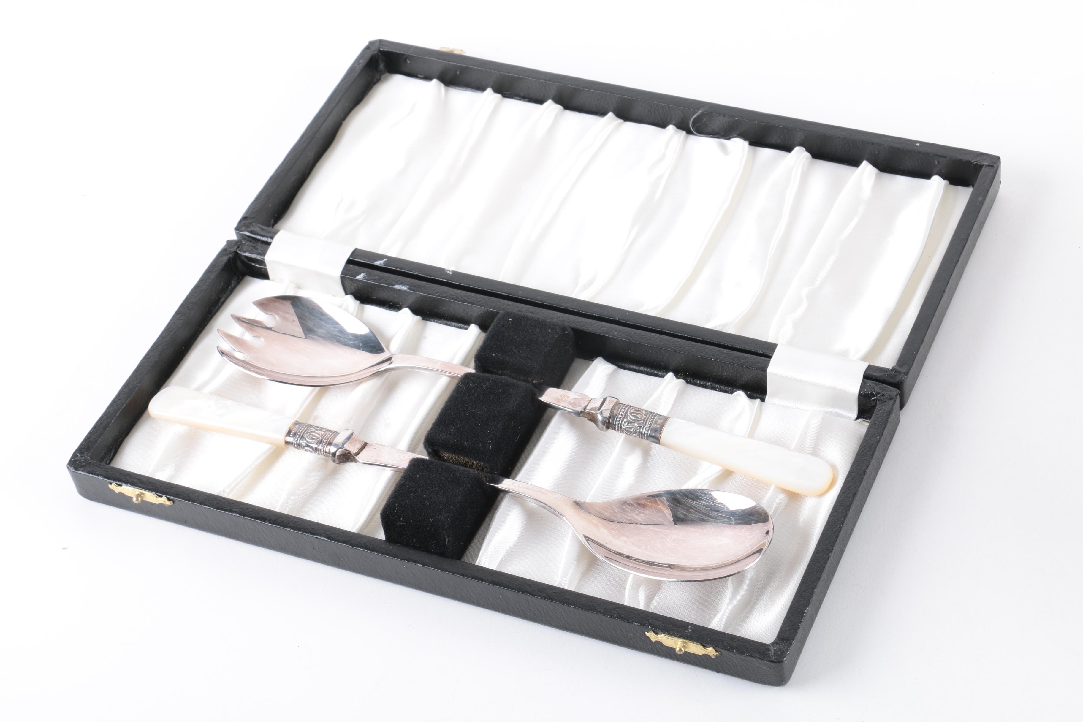 Fisher Weighted Sterling Creamer and Sugar Bowl with Serving Utensils