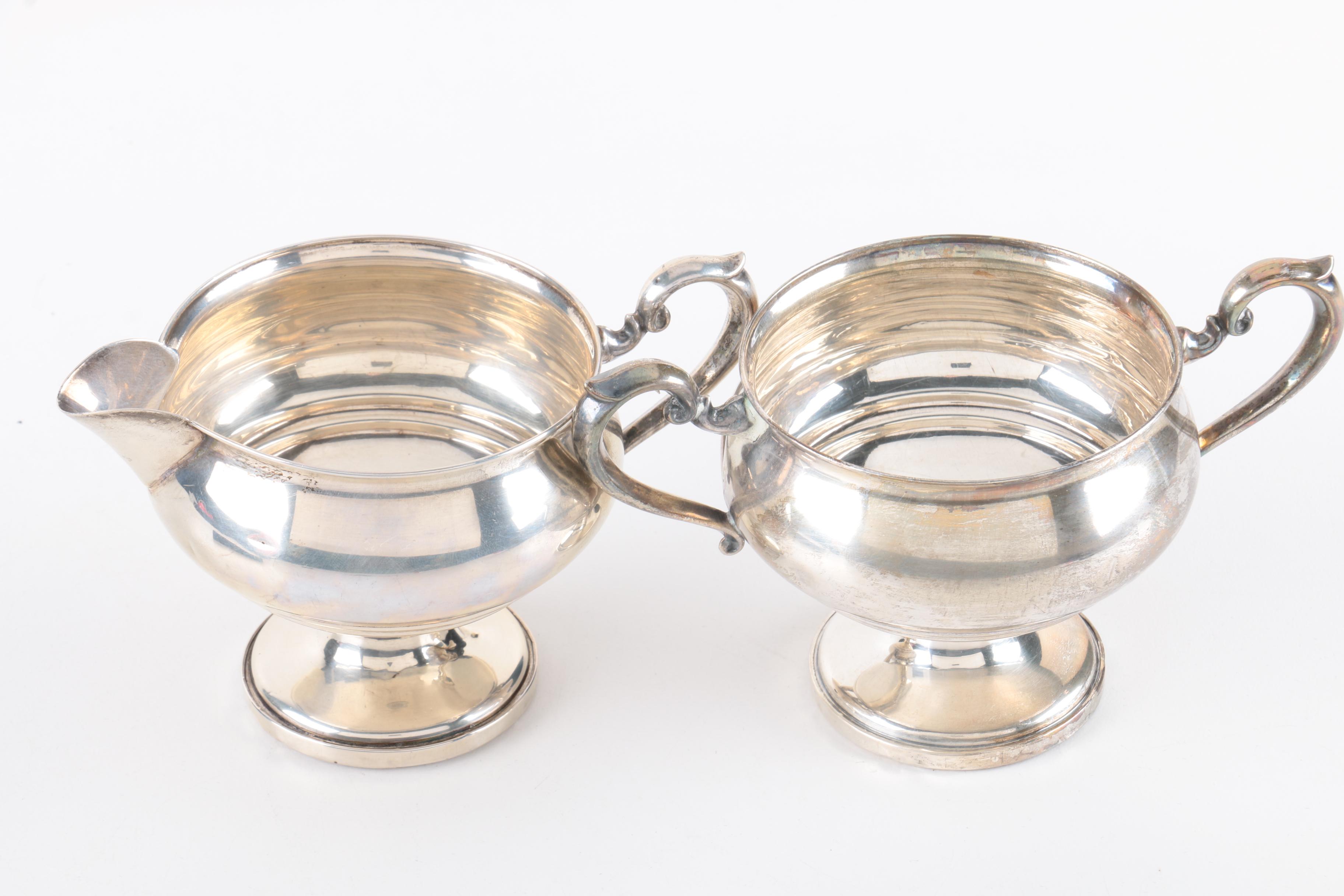 Fisher Weighted Sterling Creamer and Sugar Bowl with Serving Utensils