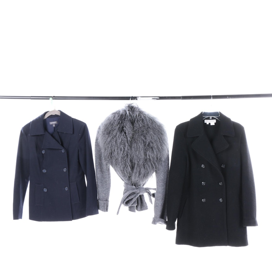 Peacoats and Sweater with Mongolian Lamb Fur Collar Including Saks Fifth Avenue