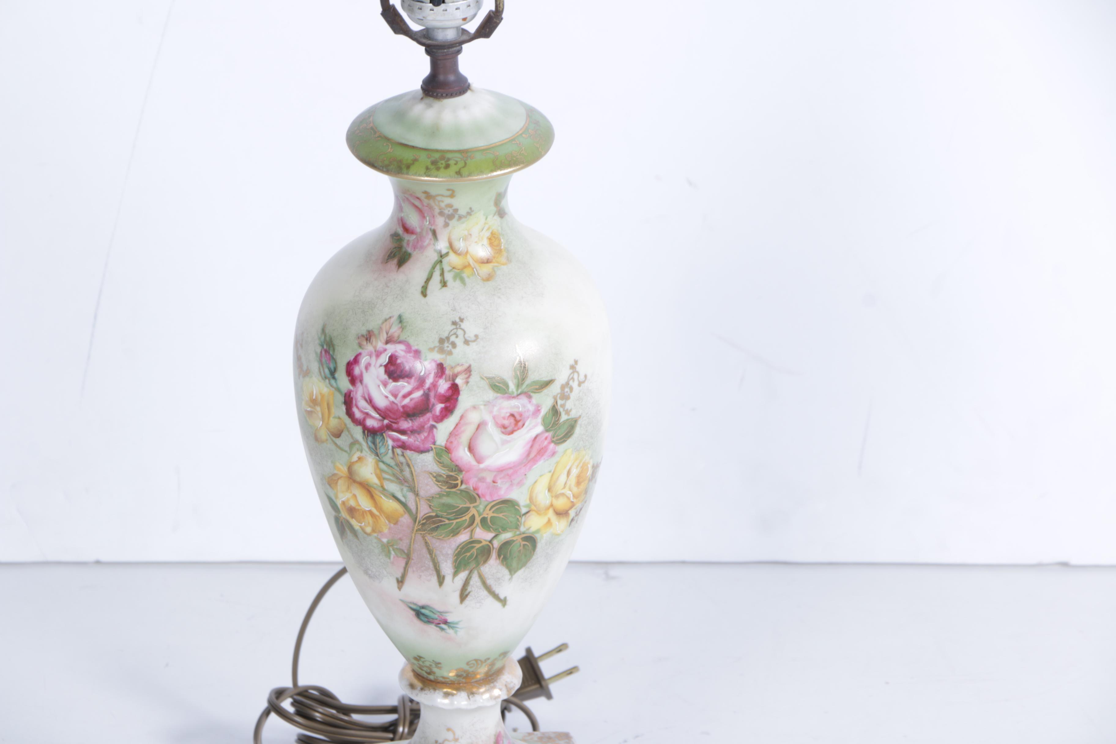 Hand-Painted Vintage Floral Urn Table Lamp