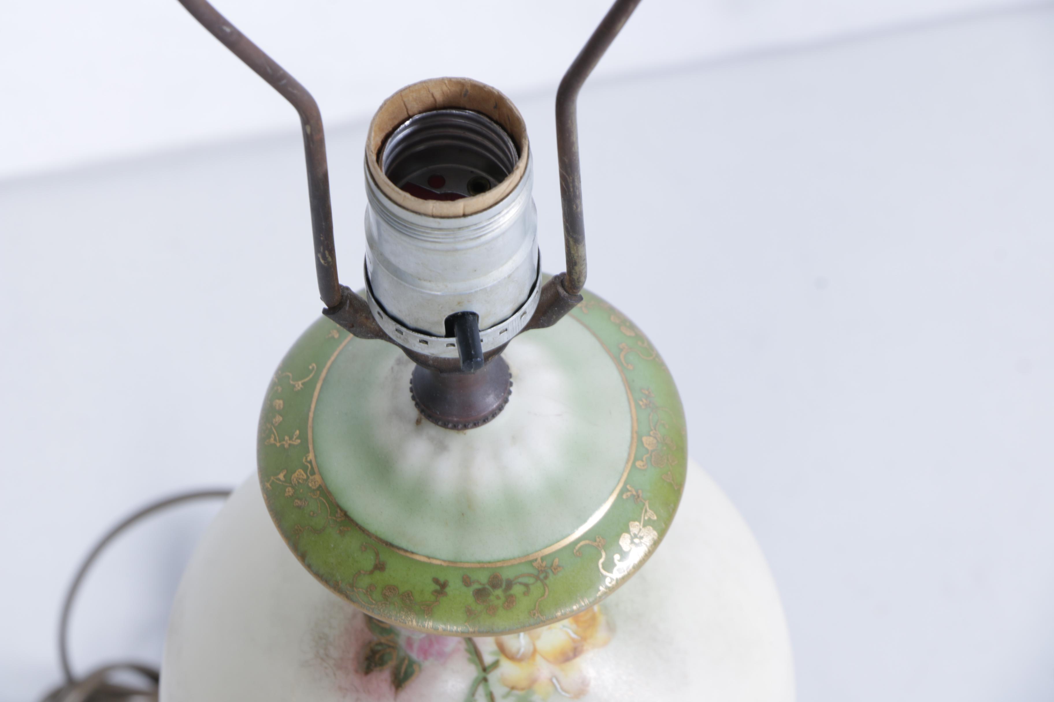 Hand-Painted Vintage Floral Urn Table Lamp