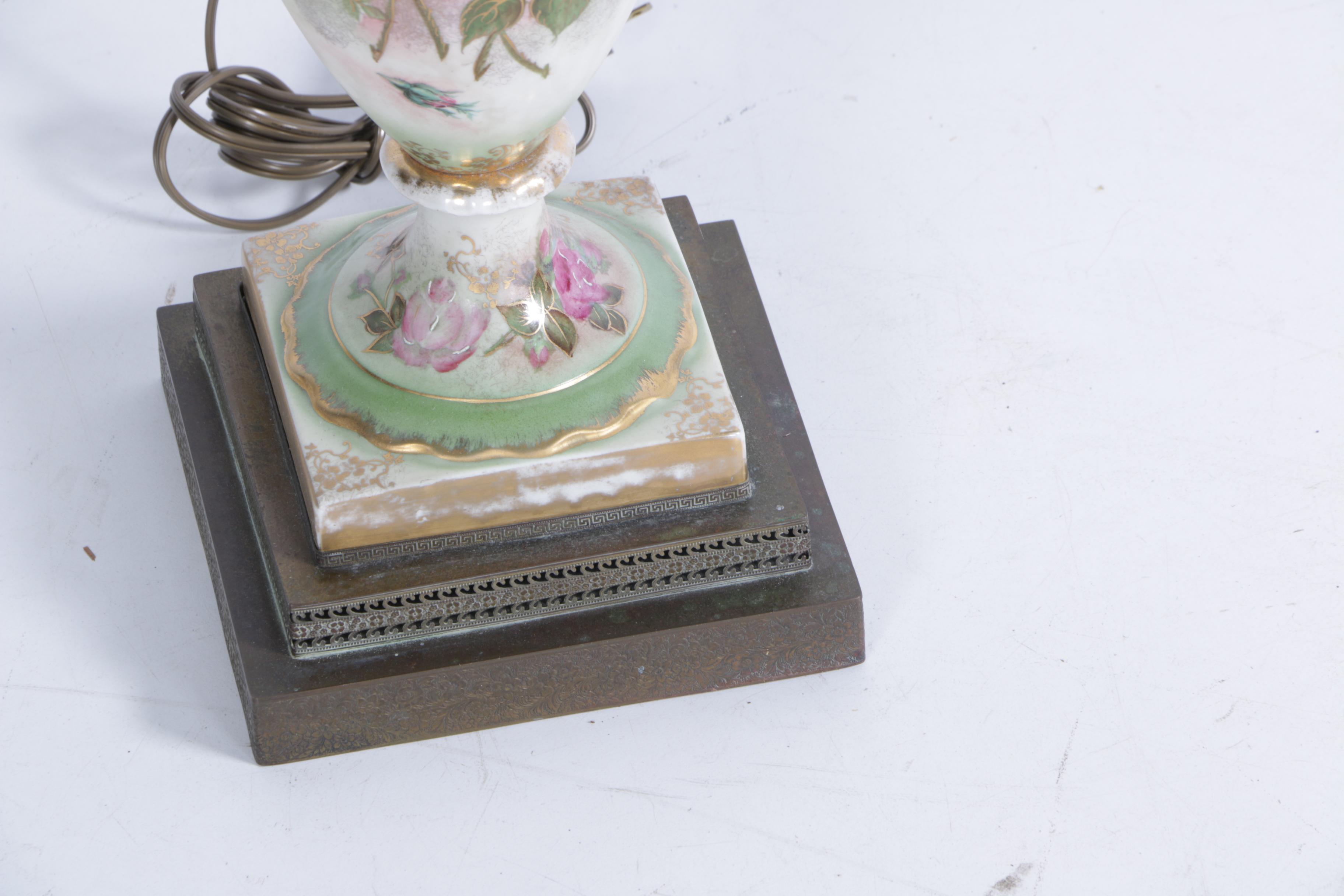 Hand-Painted Vintage Floral Urn Table Lamp