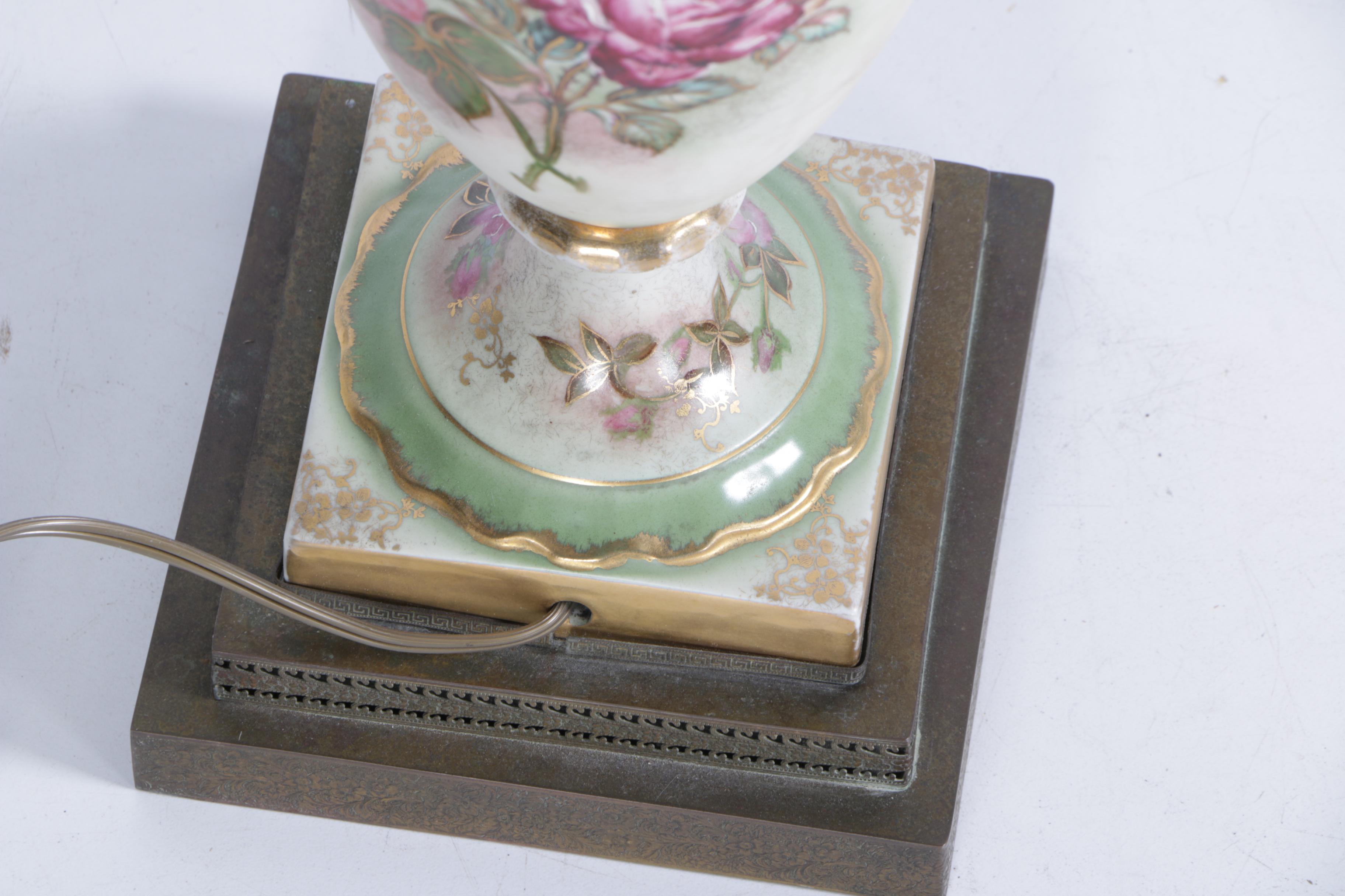 Hand-Painted Vintage Floral Urn Table Lamp