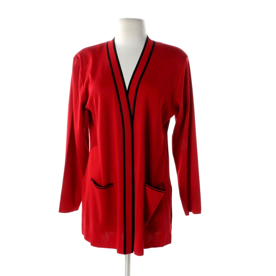 Women's Exclusively Misook Red Knit Cardigan With Black Trim