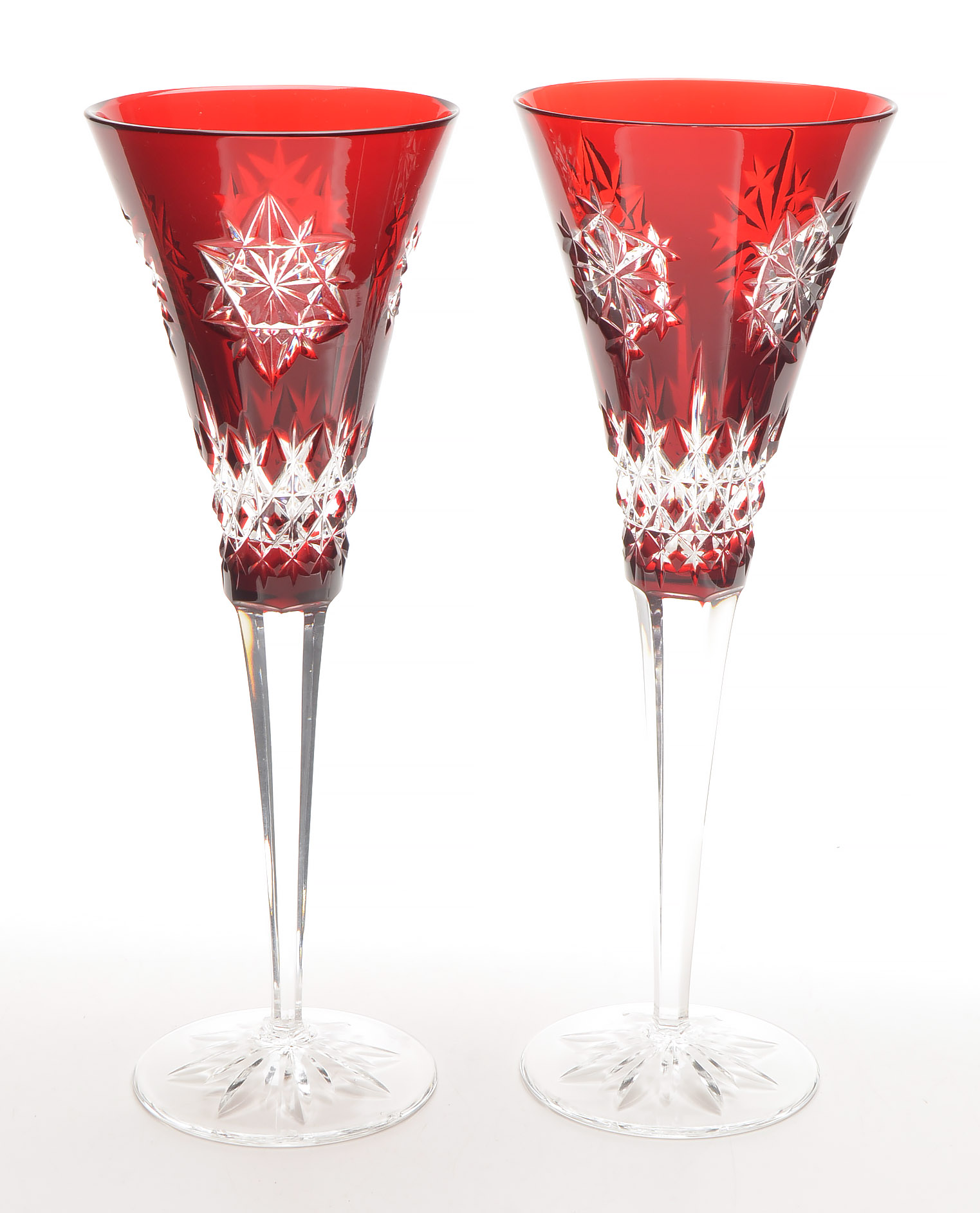 Waterford Crystal "Snow Crystals Ruby" Champagne Flutes