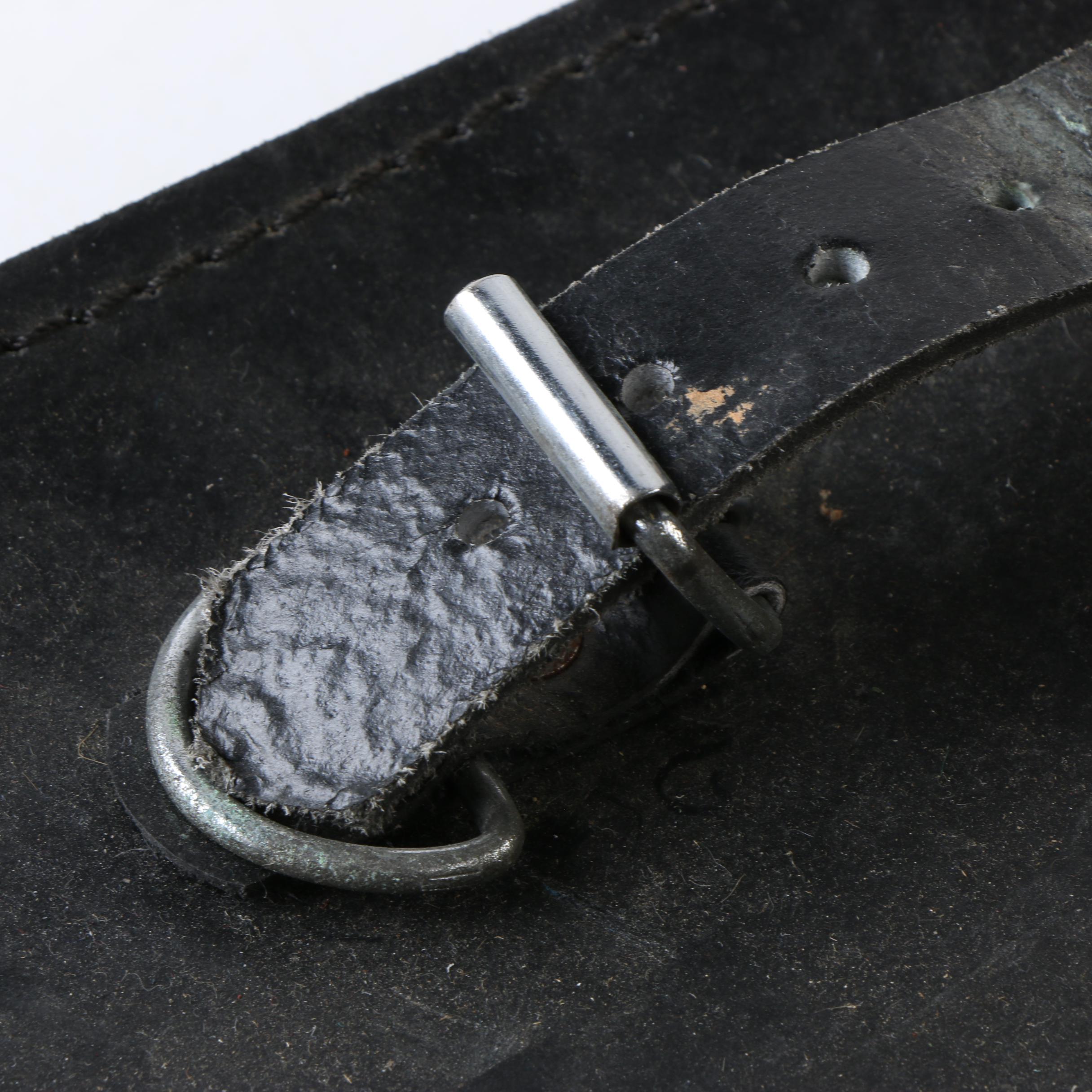 Vintage Black Leather Motorcycle Saddlebag with Silver Tone Concho and Trim