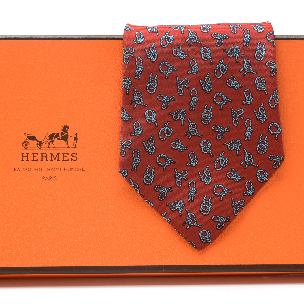 Hermès Silk Necktie in "Knot" Pattern (#771 UA), Made in France