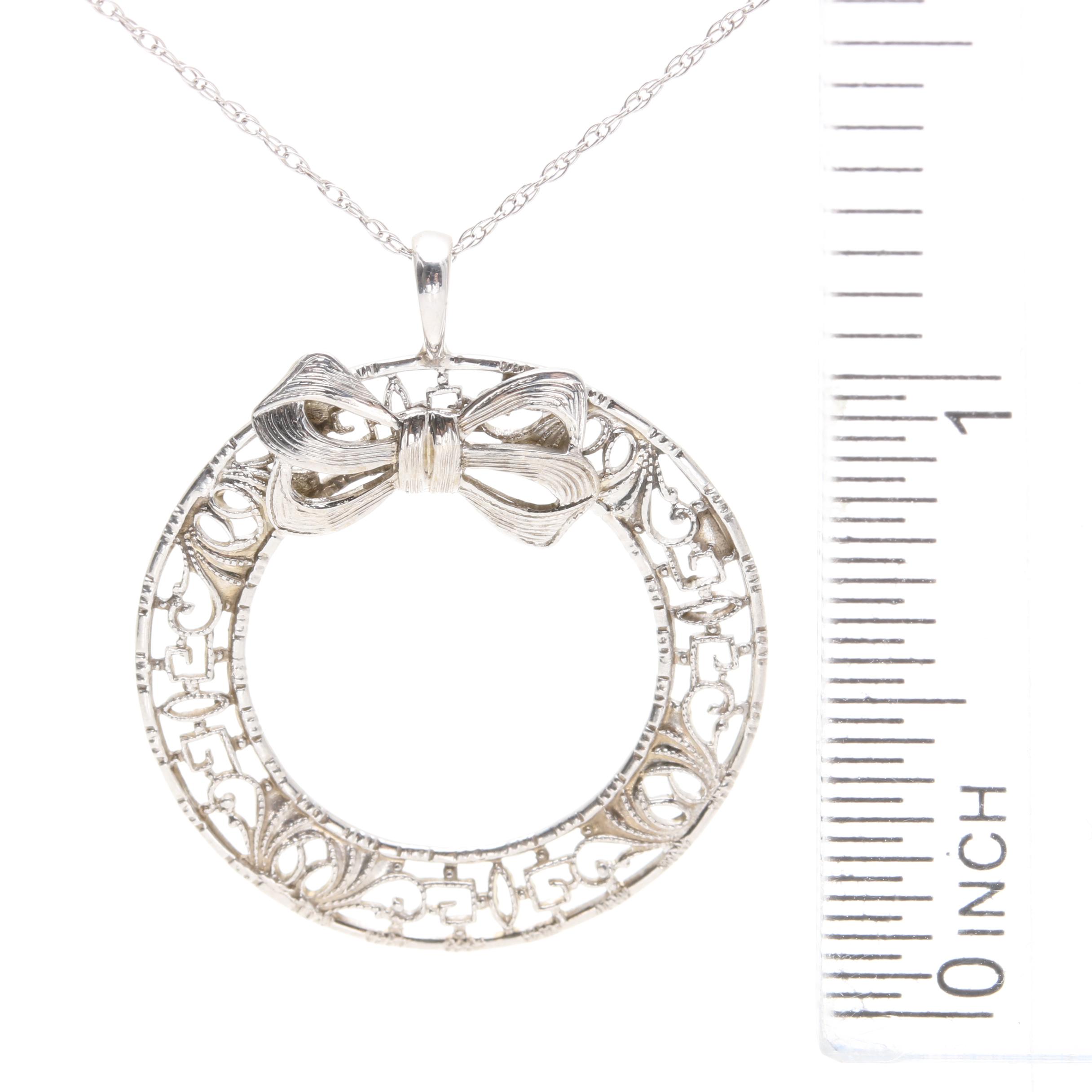 Vintage 10K White Gold Wreath Pendant on Chain