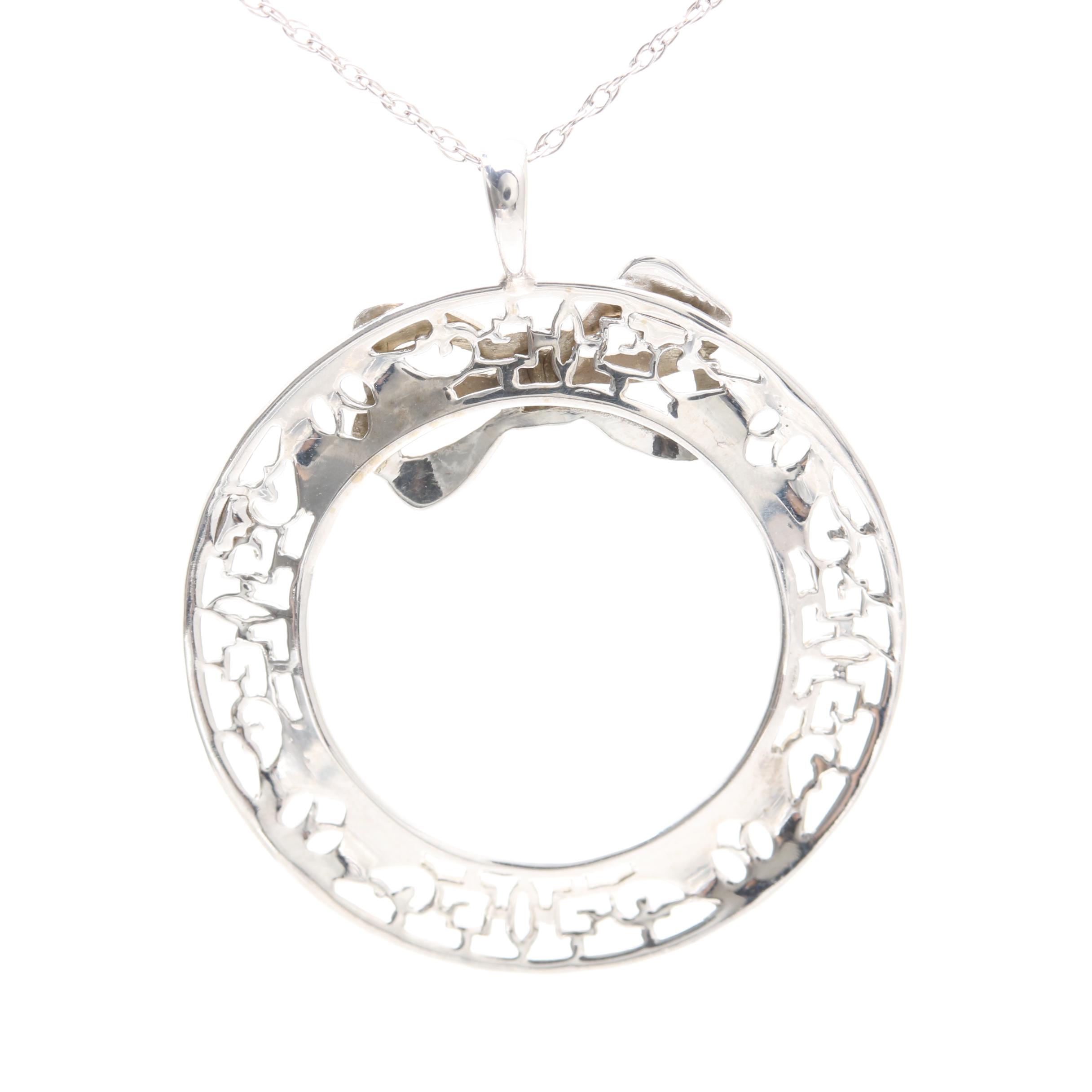 Vintage 10K White Gold Wreath Pendant on Chain