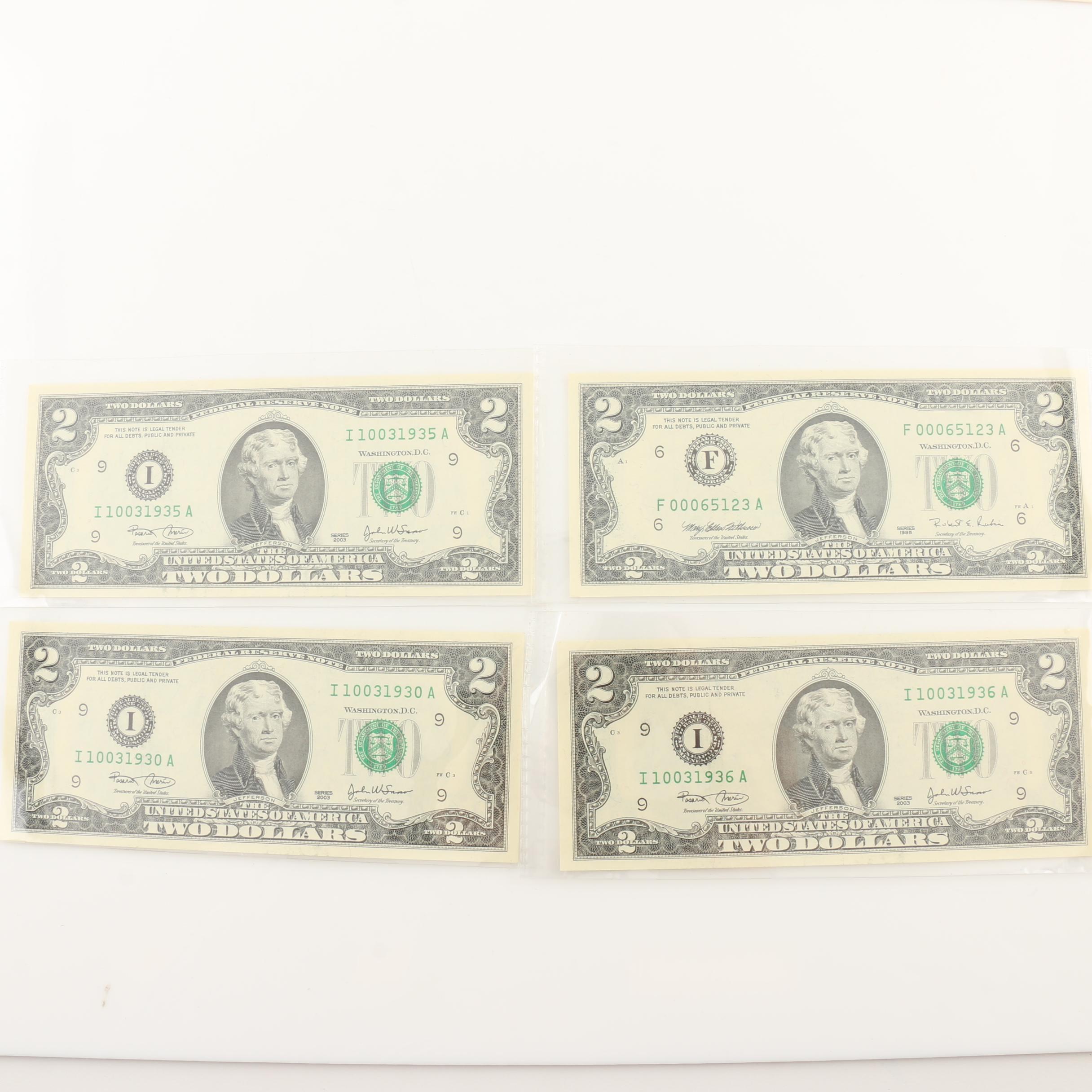 Assortment of Modern Washington Quarters and $2 Federal Reserve Notes