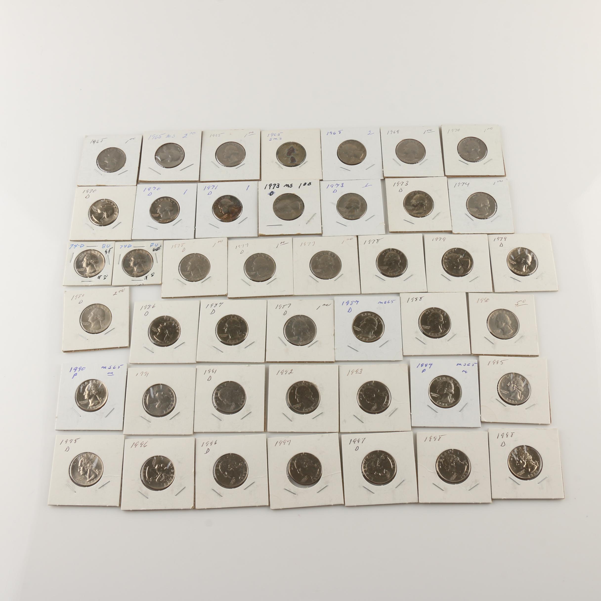 Assortment of Modern Washington Quarters and $2 Federal Reserve Notes