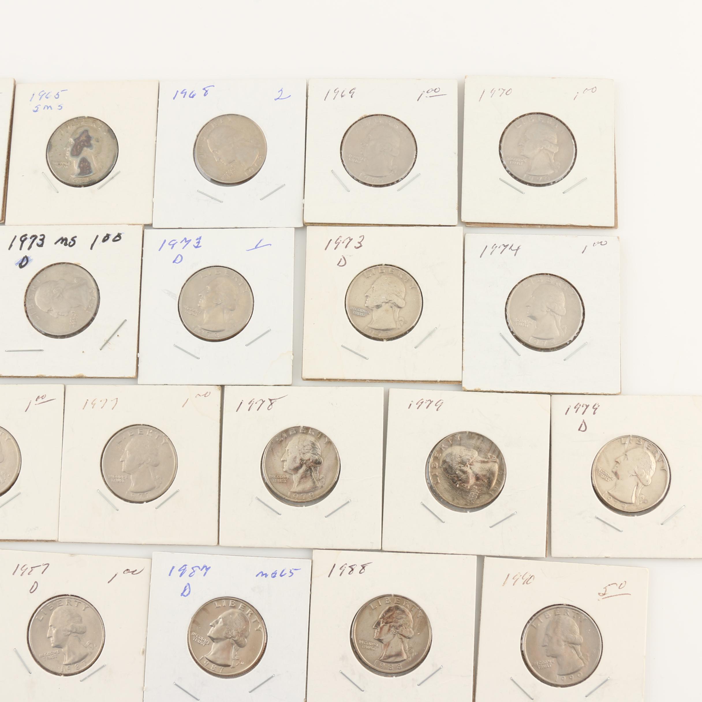 Assortment of Modern Washington Quarters and $2 Federal Reserve Notes