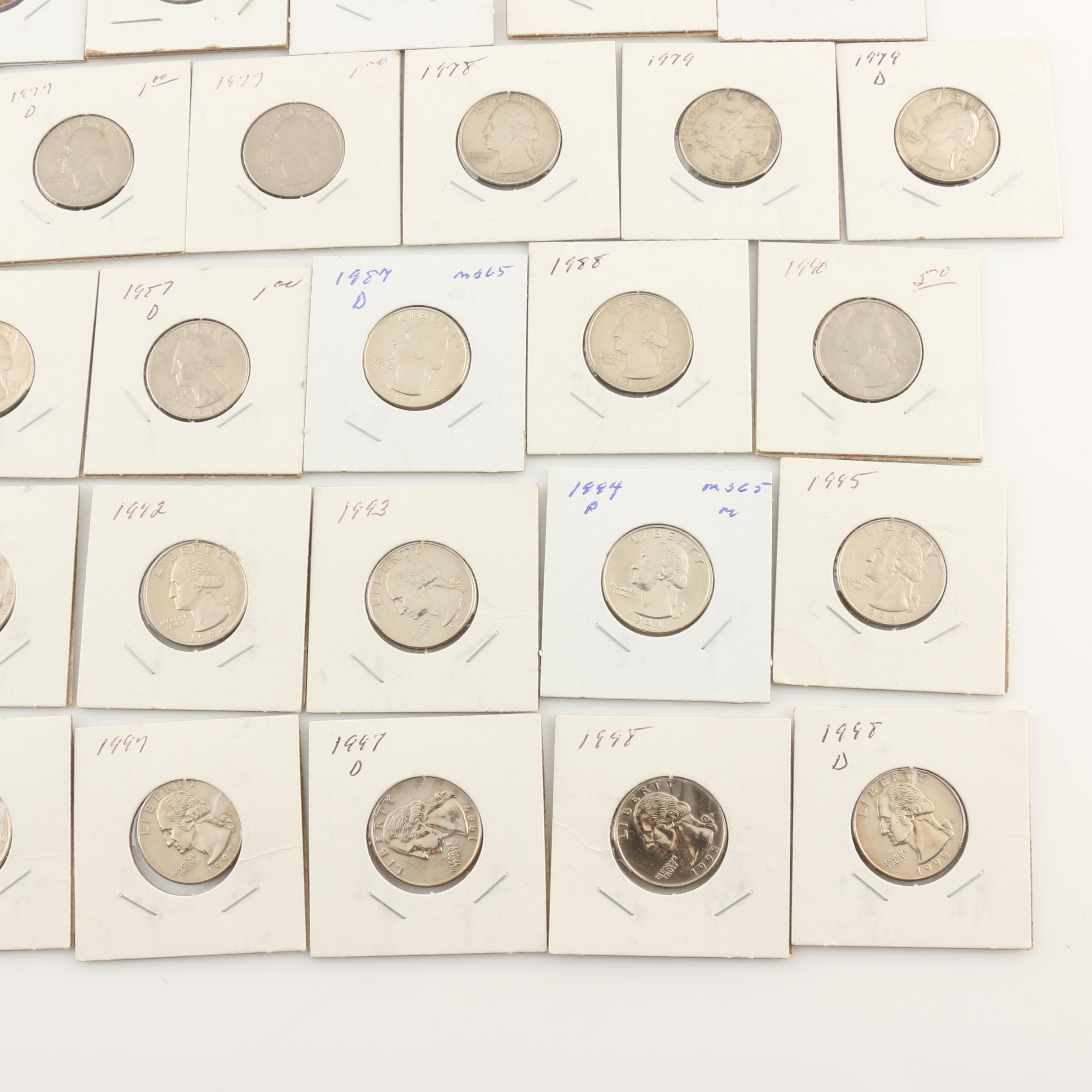 Assortment of Modern Washington Quarters and $2 Federal Reserve Notes