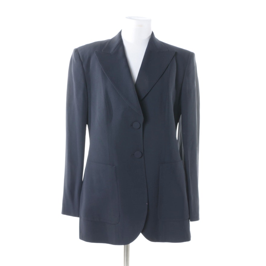 Women's Emporio Armani Navy Blue Wool Blend Blazer