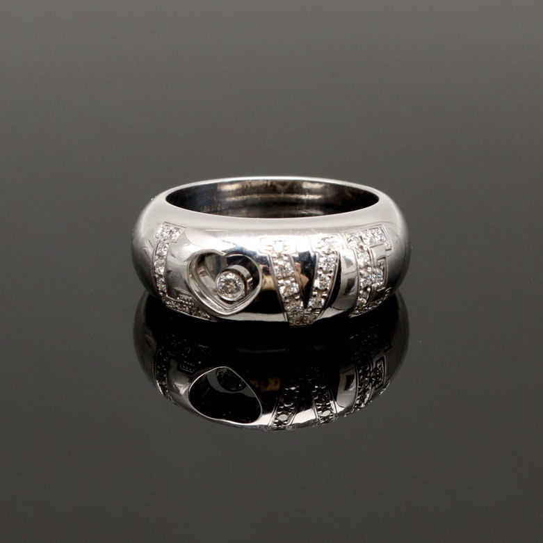 Chopard 18K White Gold Diamond "Happy Diamonds Collection" LOVE Ring