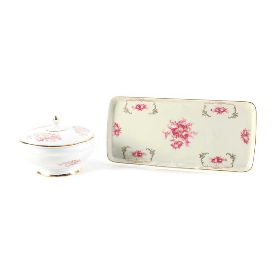 Vintage Rosenthal Floral Tray and German Covered Bowl