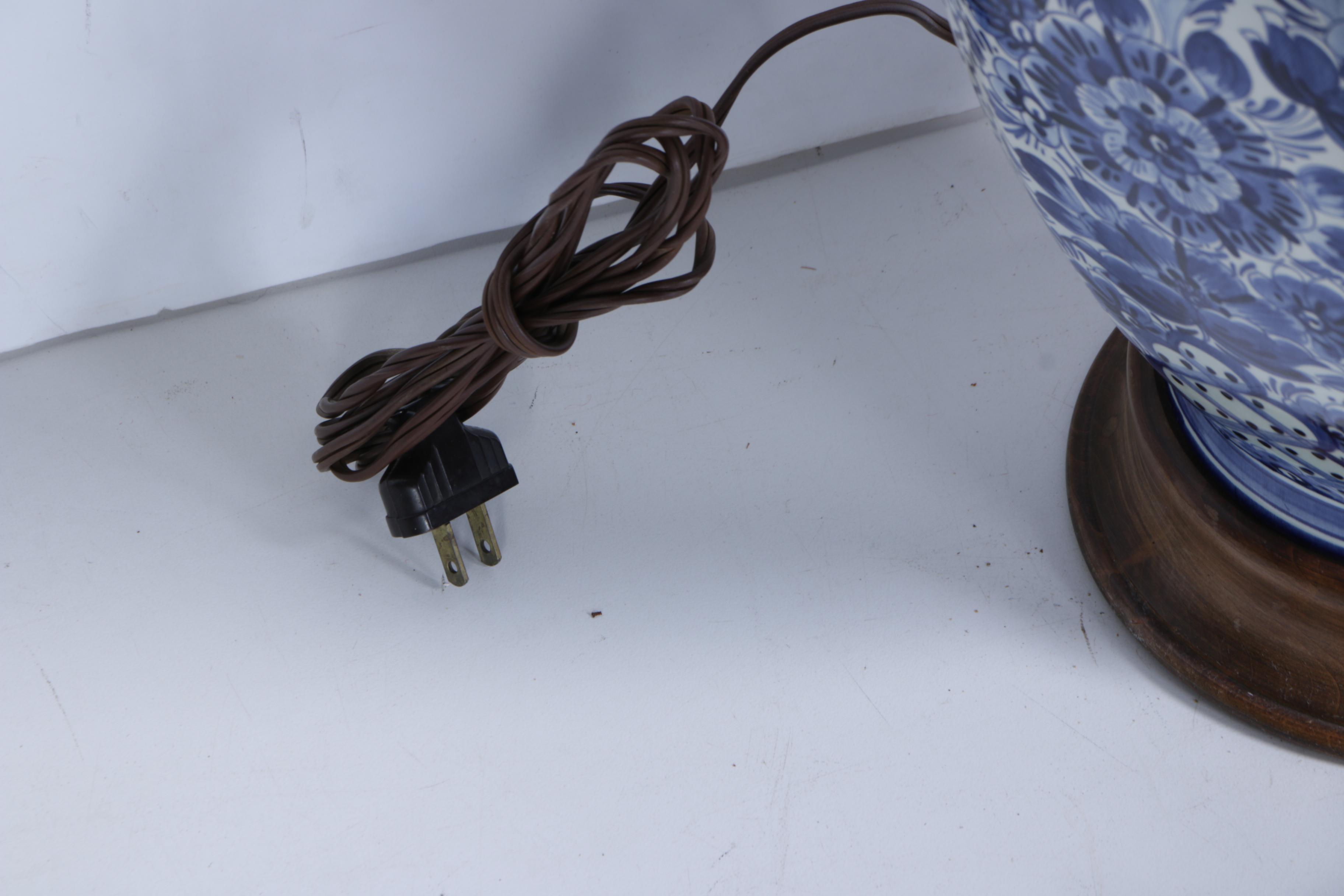 Hand-Painted Blue and White Ceramic Urn Table Lamp