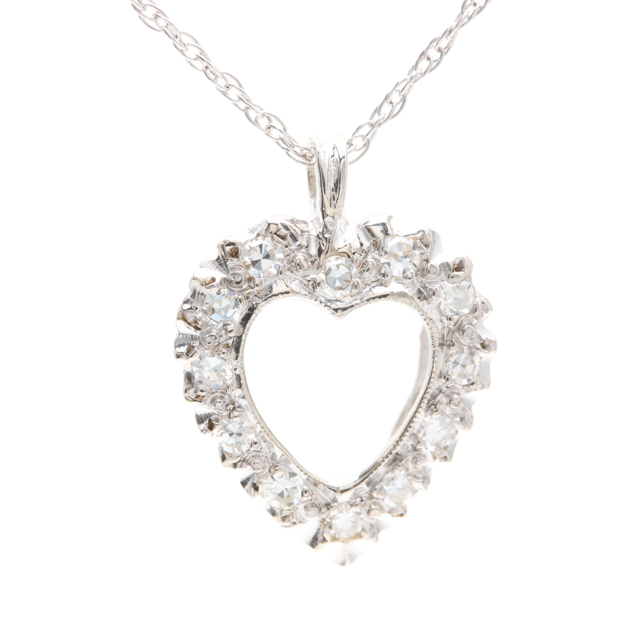 14K White Gold Diamond Pendant Necklace
