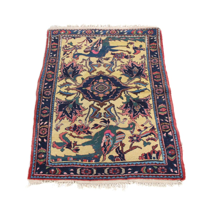 Unusual Vintage Hand-Knotted Persian Hamadan Wool Accent Rug