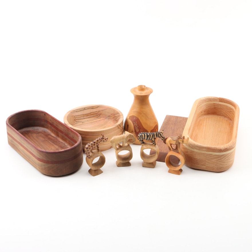 Handcrafted Wood Planter and Bowl by Steve Winkle and Table Accessories