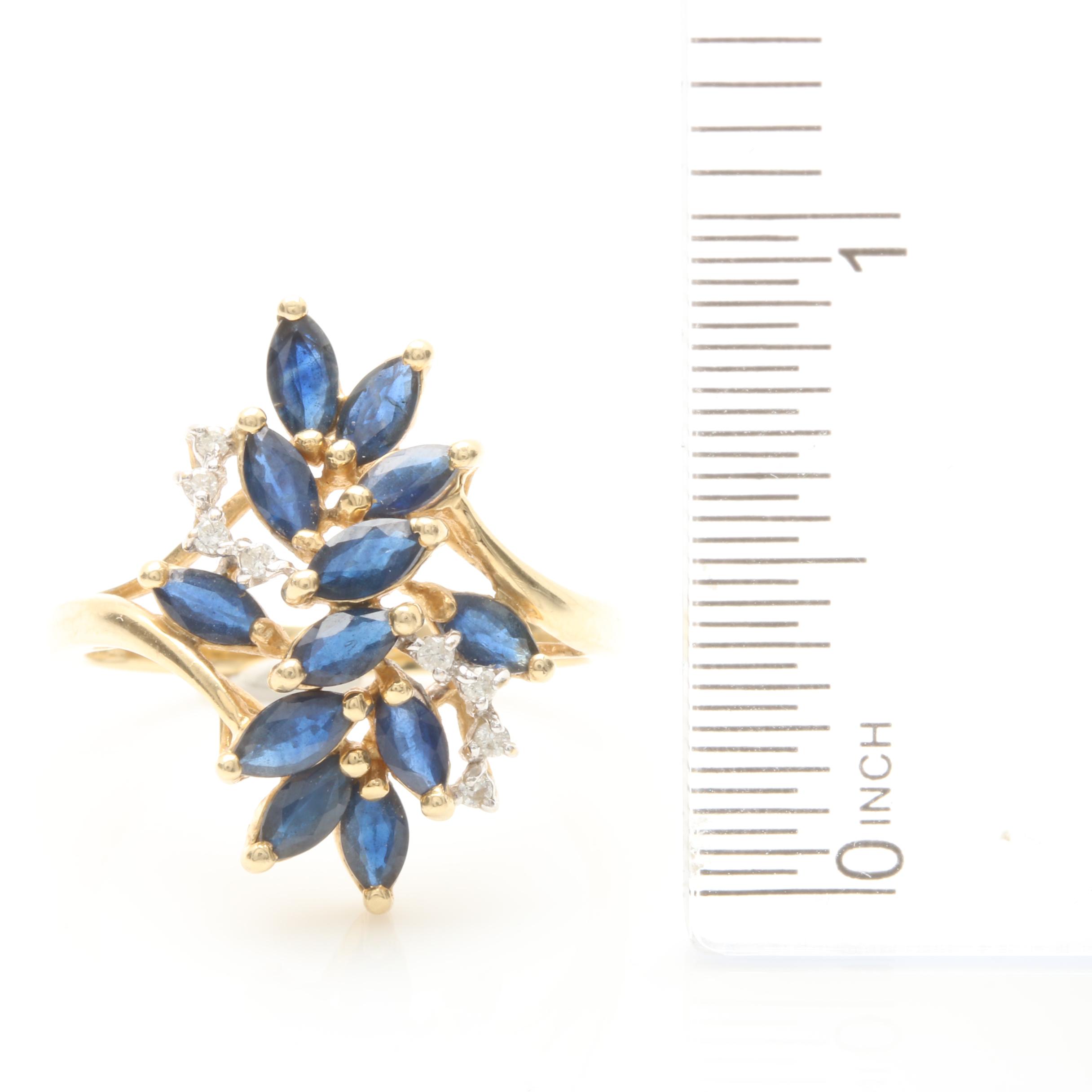 14K Yellow Gold Sapphire and Diamond Ring