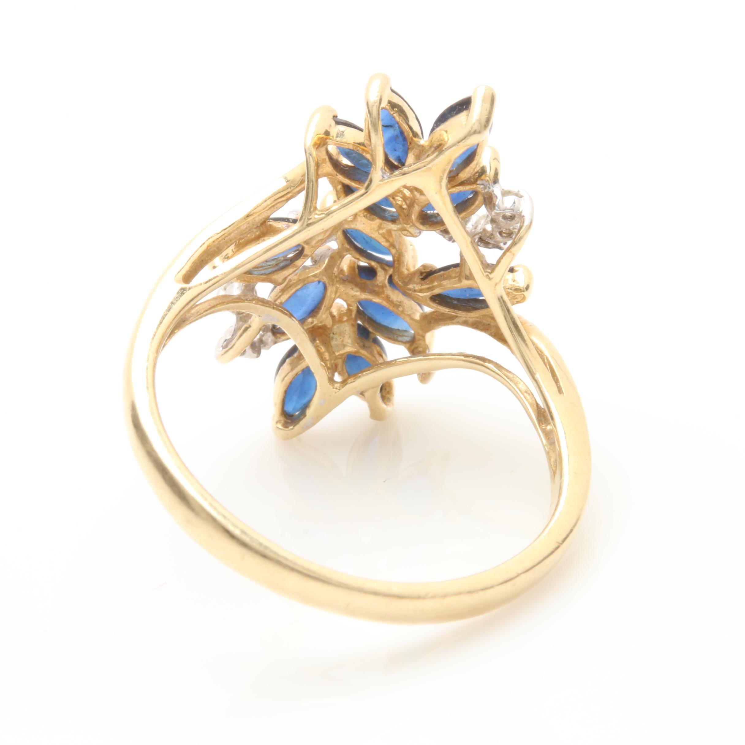 14K Yellow Gold Sapphire and Diamond Ring