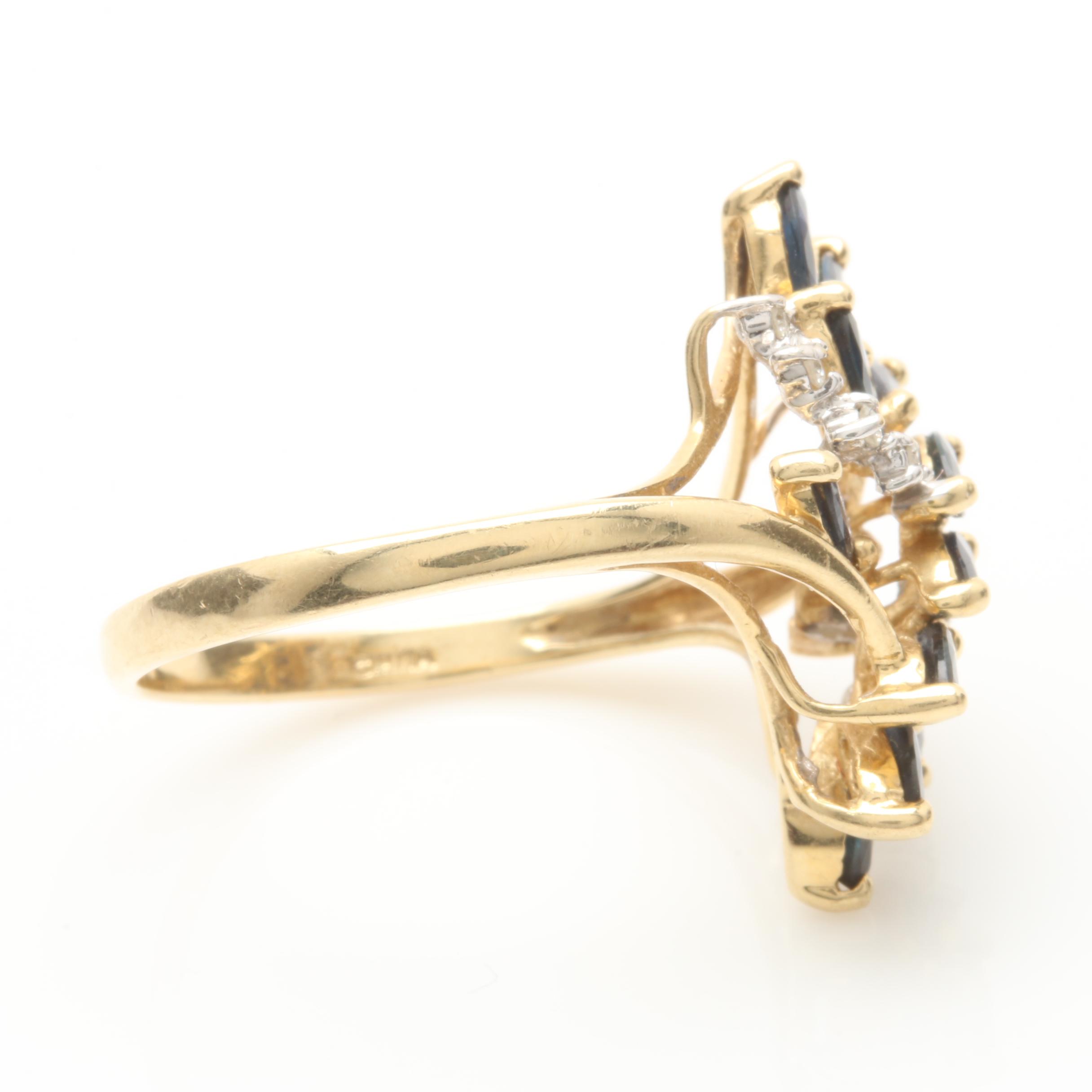 14K Yellow Gold Sapphire and Diamond Ring