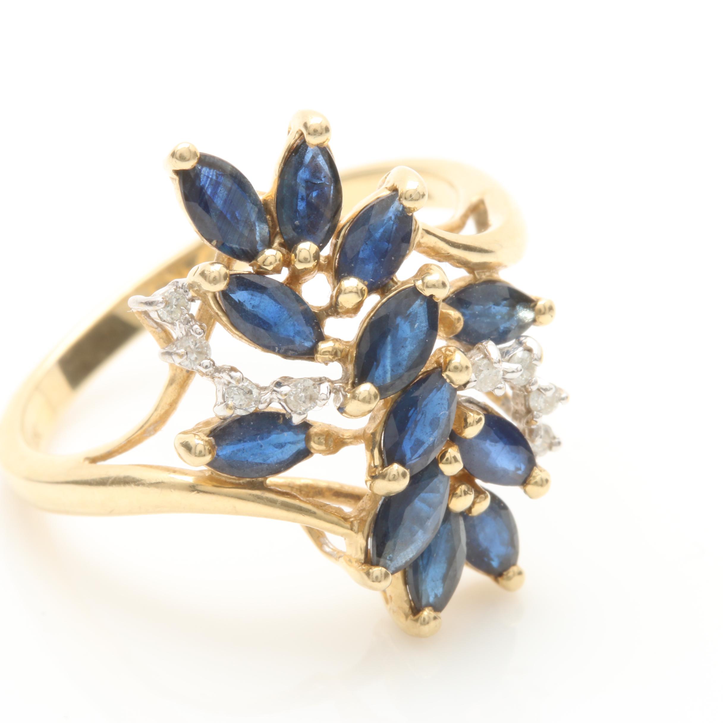 14K Yellow Gold Sapphire and Diamond Ring