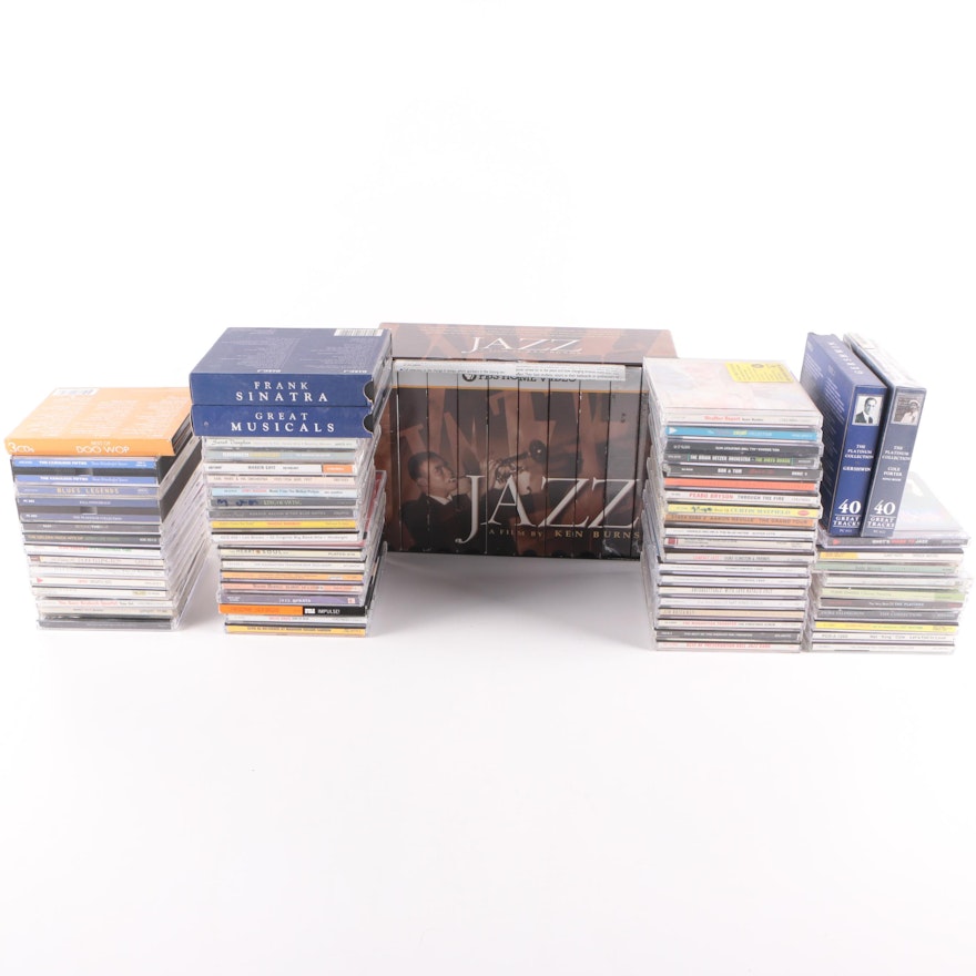 Ken Burns "Jazz" VHS Box Set And Jazz, Blues, Doo-Wop And More CDs