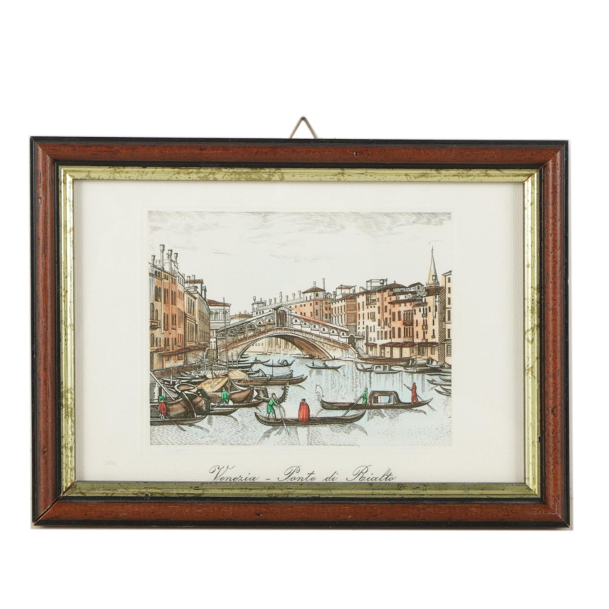 Hand Colored Engraving "Venezia - Ponte di Rialto"