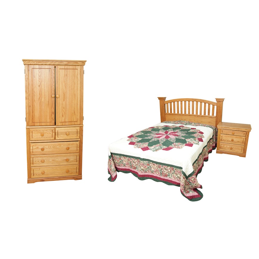 Oak Queen Bed Frame, Nightstand and Wardrobe by Orman Grubb
