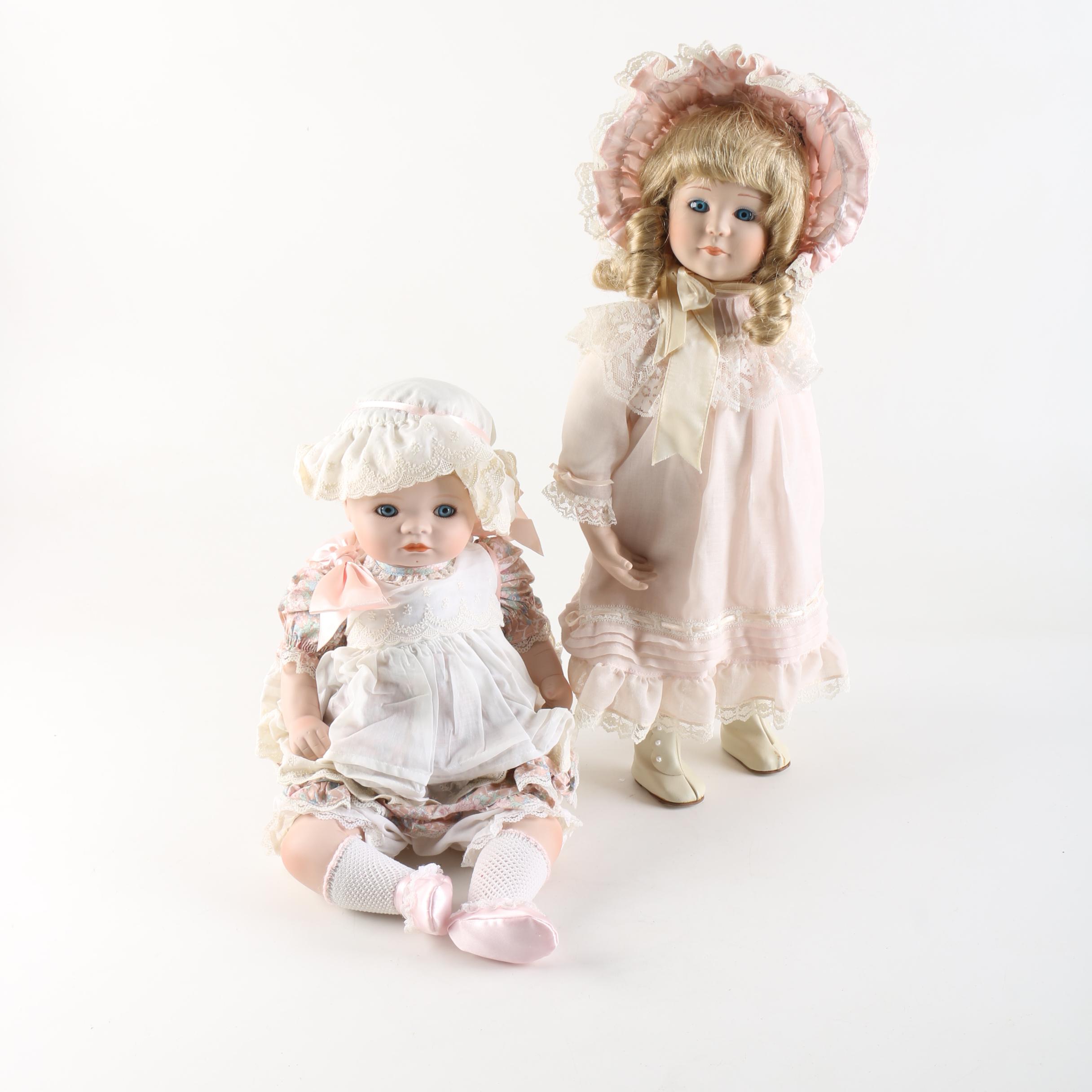 Hamilton Collection Signed "Jessica" and Danbury Mint "Sophie" Porcelain Dolls