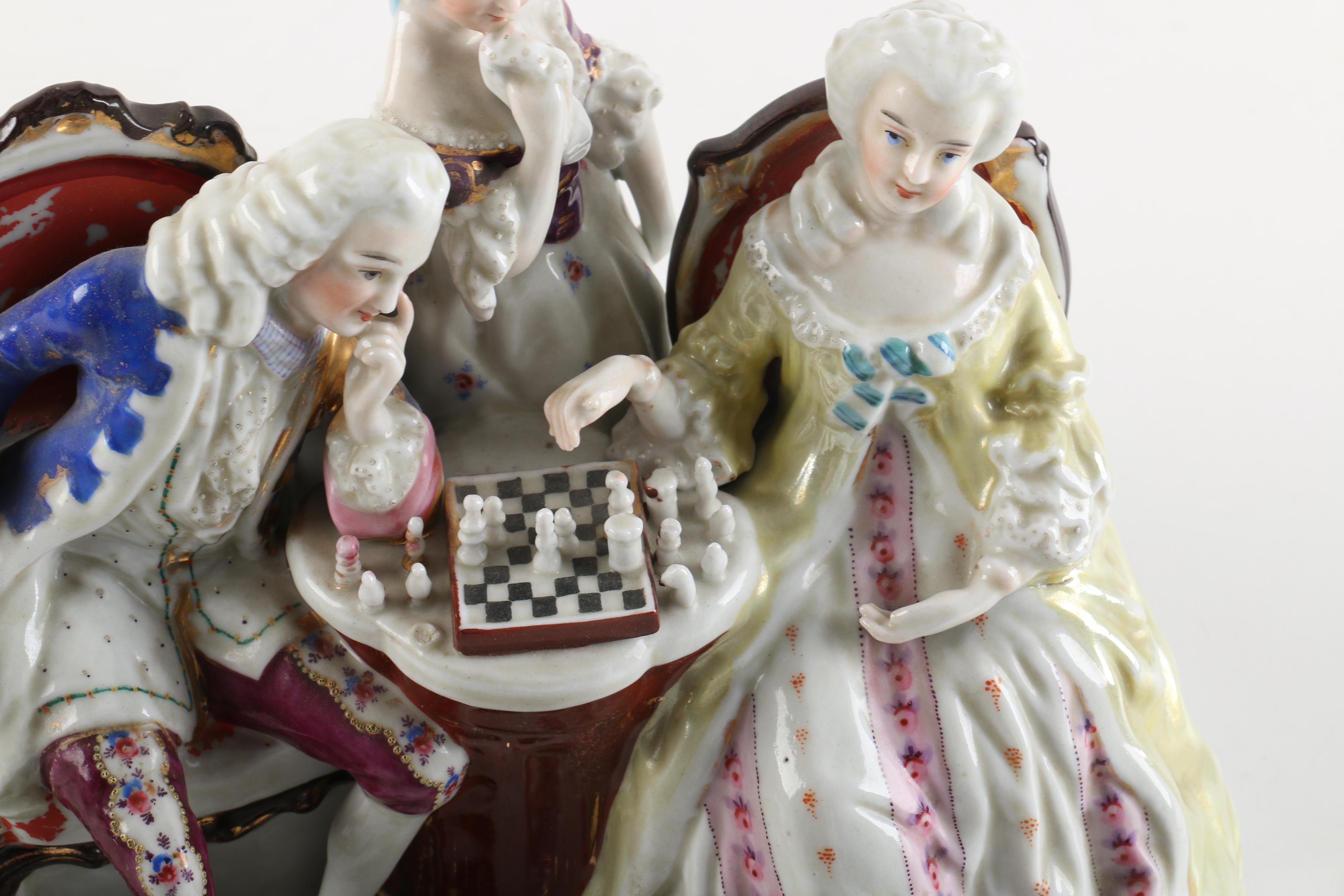 Antique Conta Boehme Porcelain Chess Players Ink Well Cover