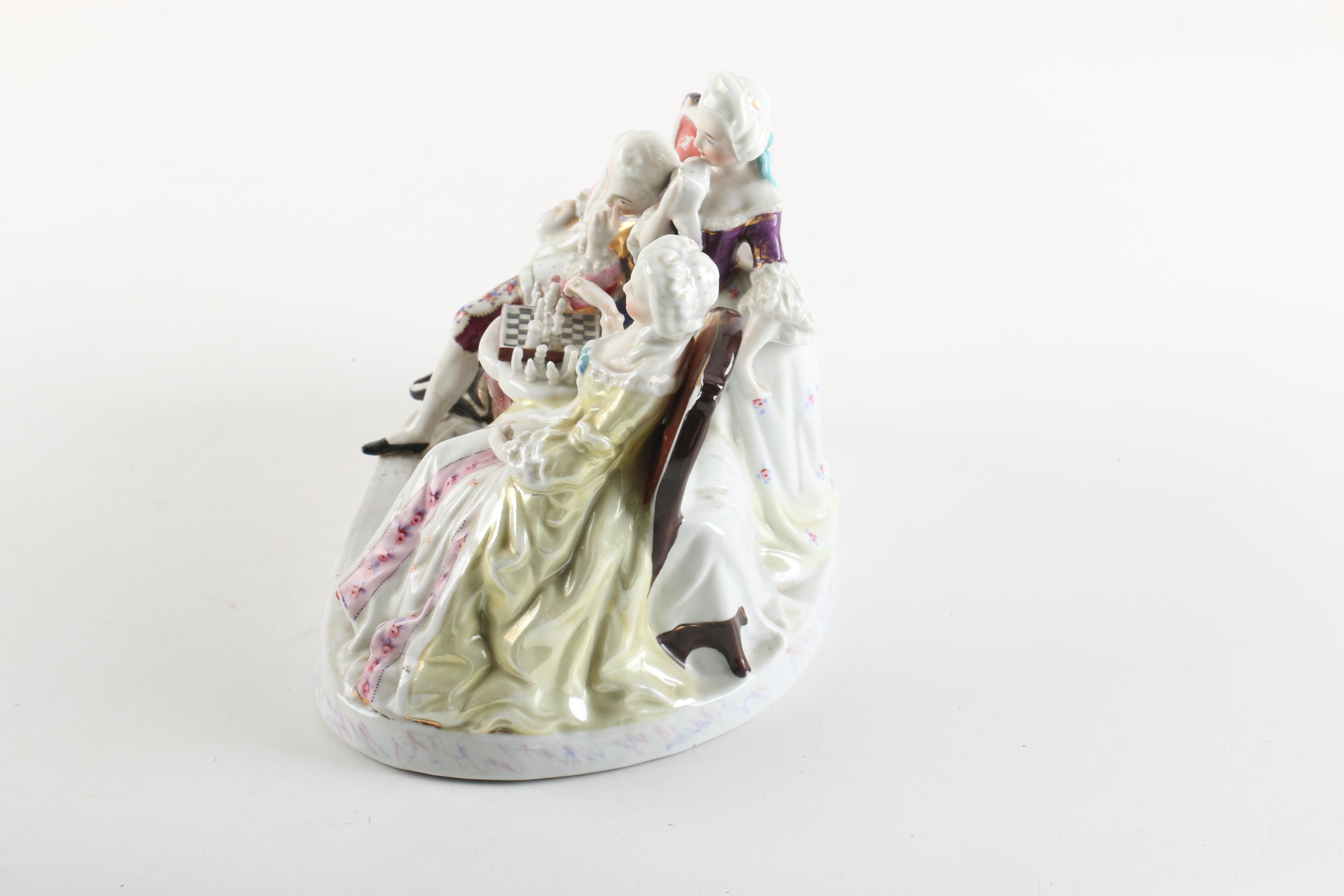 Antique Conta Boehme Porcelain Chess Players Ink Well Cover