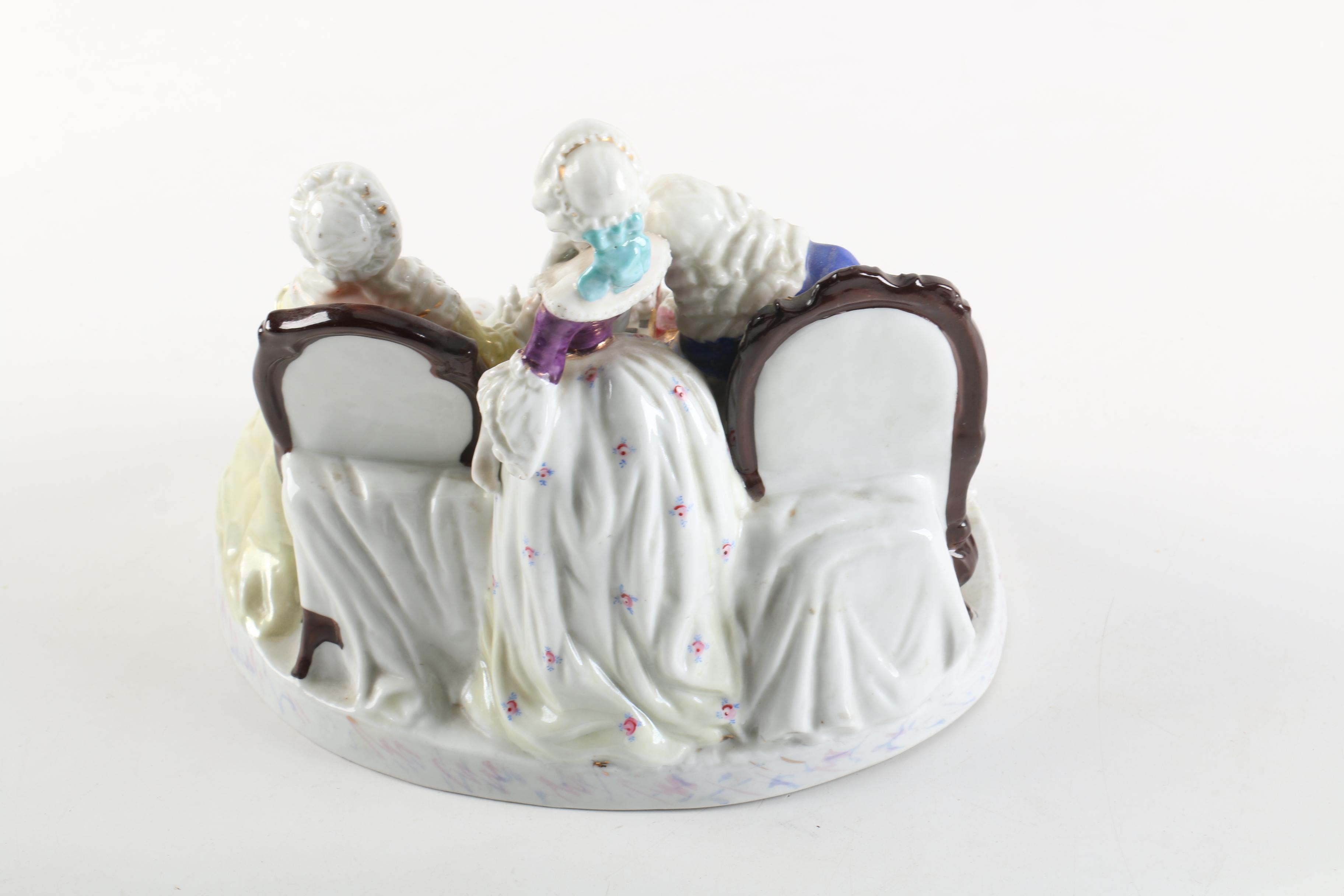 Antique Conta Boehme Porcelain Chess Players Ink Well Cover