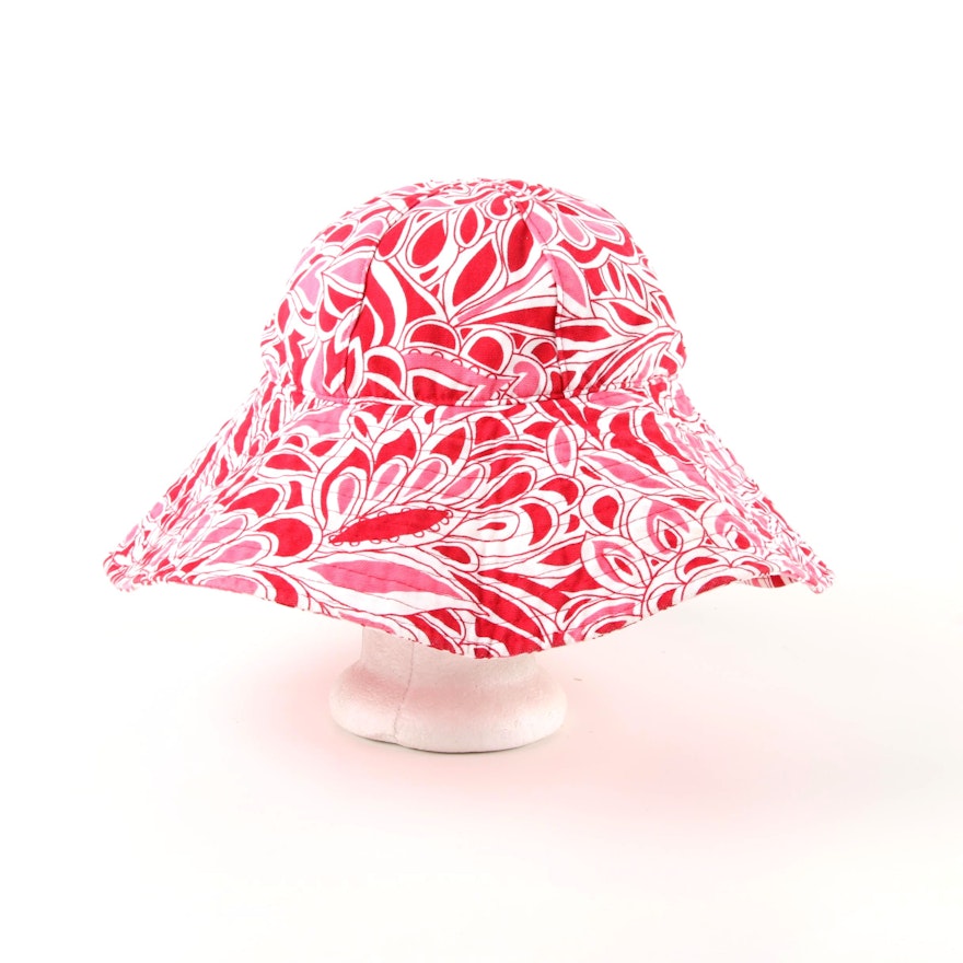 Lands' End Floral Cotton Bucket Hat in Pink, Red and White