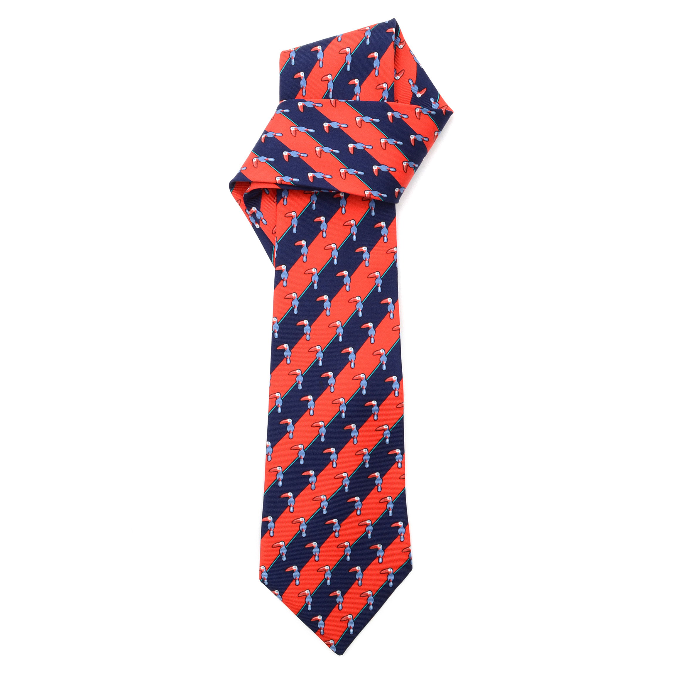 Hermès Necktie in Vibrant Stripe with Toucans, #7065 TA, Made in France