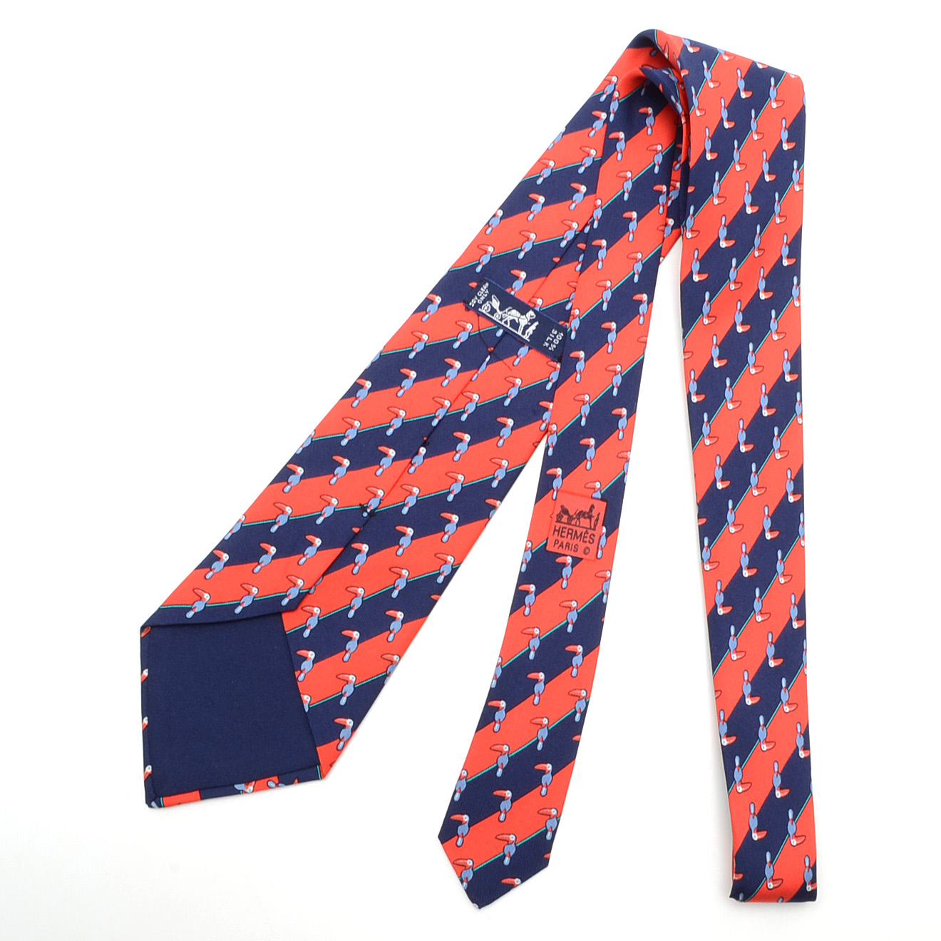 Hermès Necktie in Vibrant Stripe with Toucans, #7065 TA, Made in France