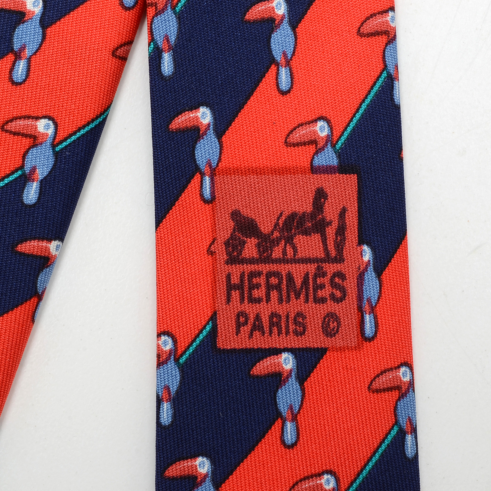 Hermès Necktie in Vibrant Stripe with Toucans, #7065 TA, Made in France