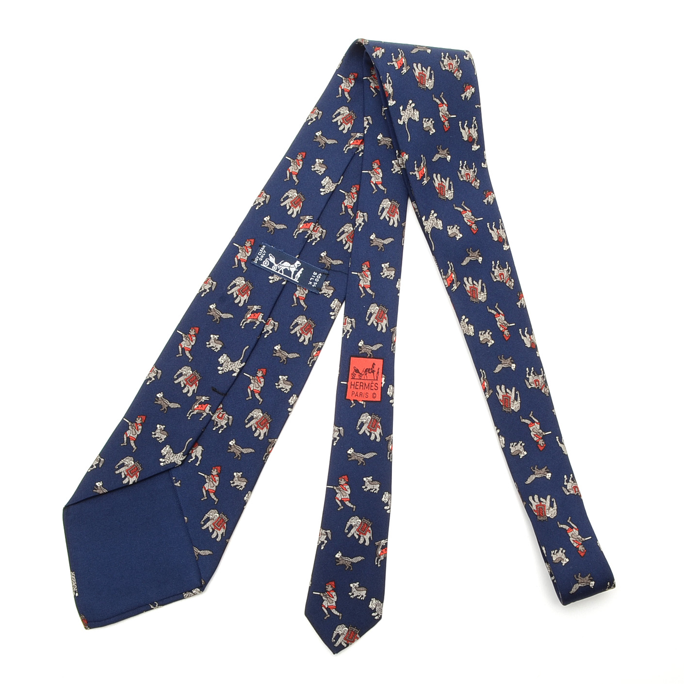 Hermès "Chasse en Inde" Navy Blue Silk Necktie, Pattern 963 IA, Made in France