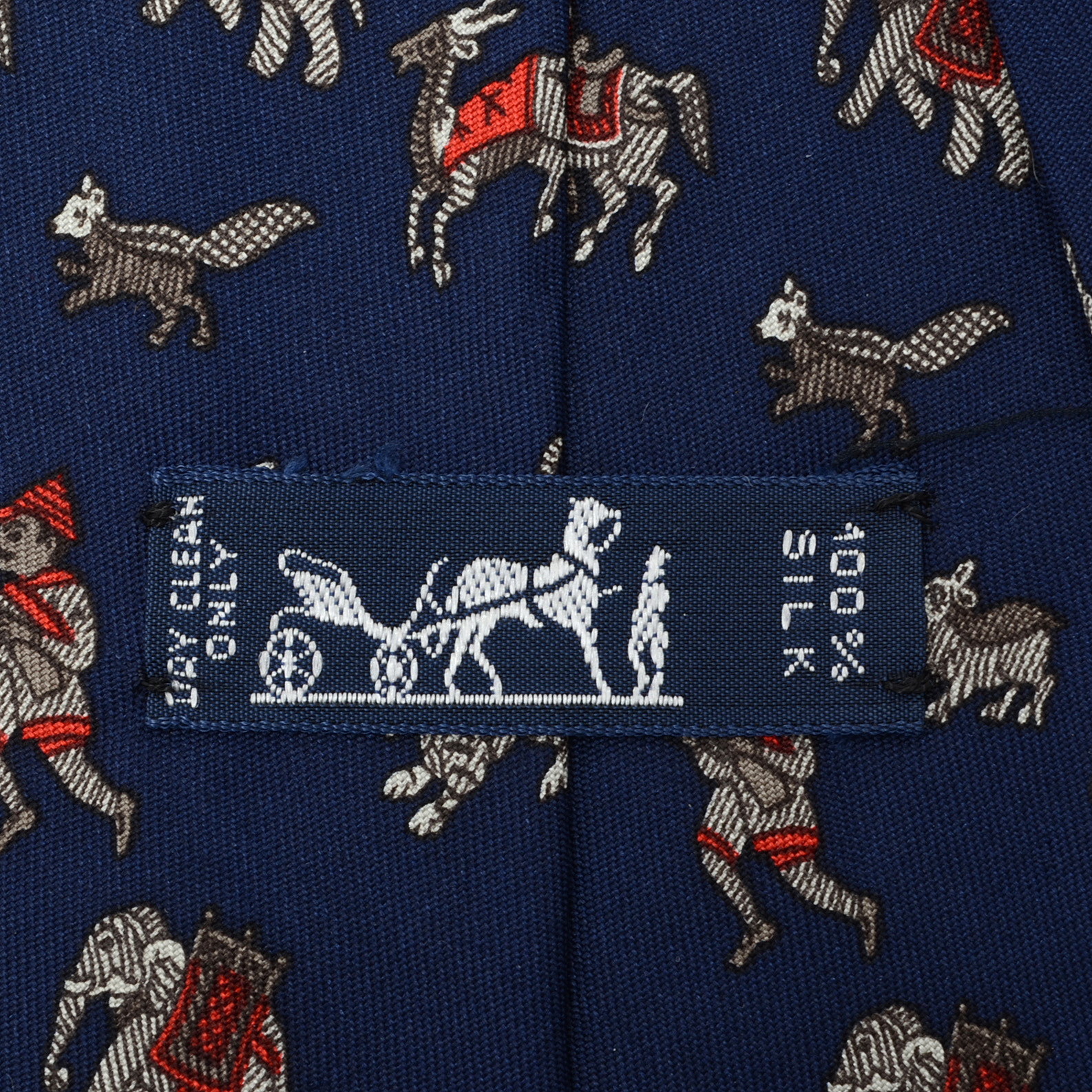 Hermès "Chasse en Inde" Navy Blue Silk Necktie, Pattern 963 IA, Made in France