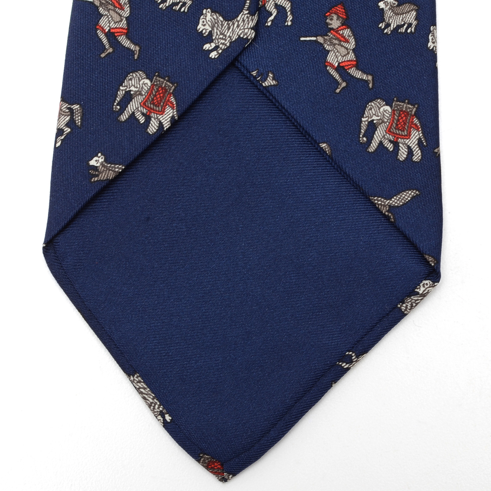 Hermès "Chasse en Inde" Navy Blue Silk Necktie, Pattern 963 IA, Made in France
