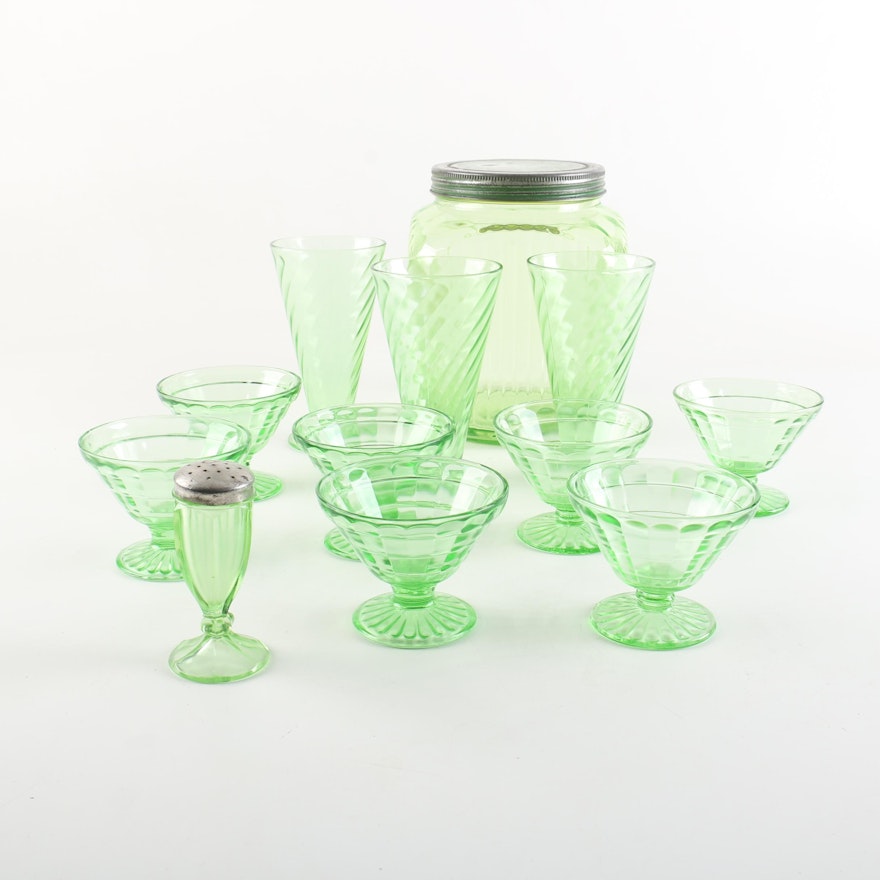 Green "Optic" Depression Glass Tableware